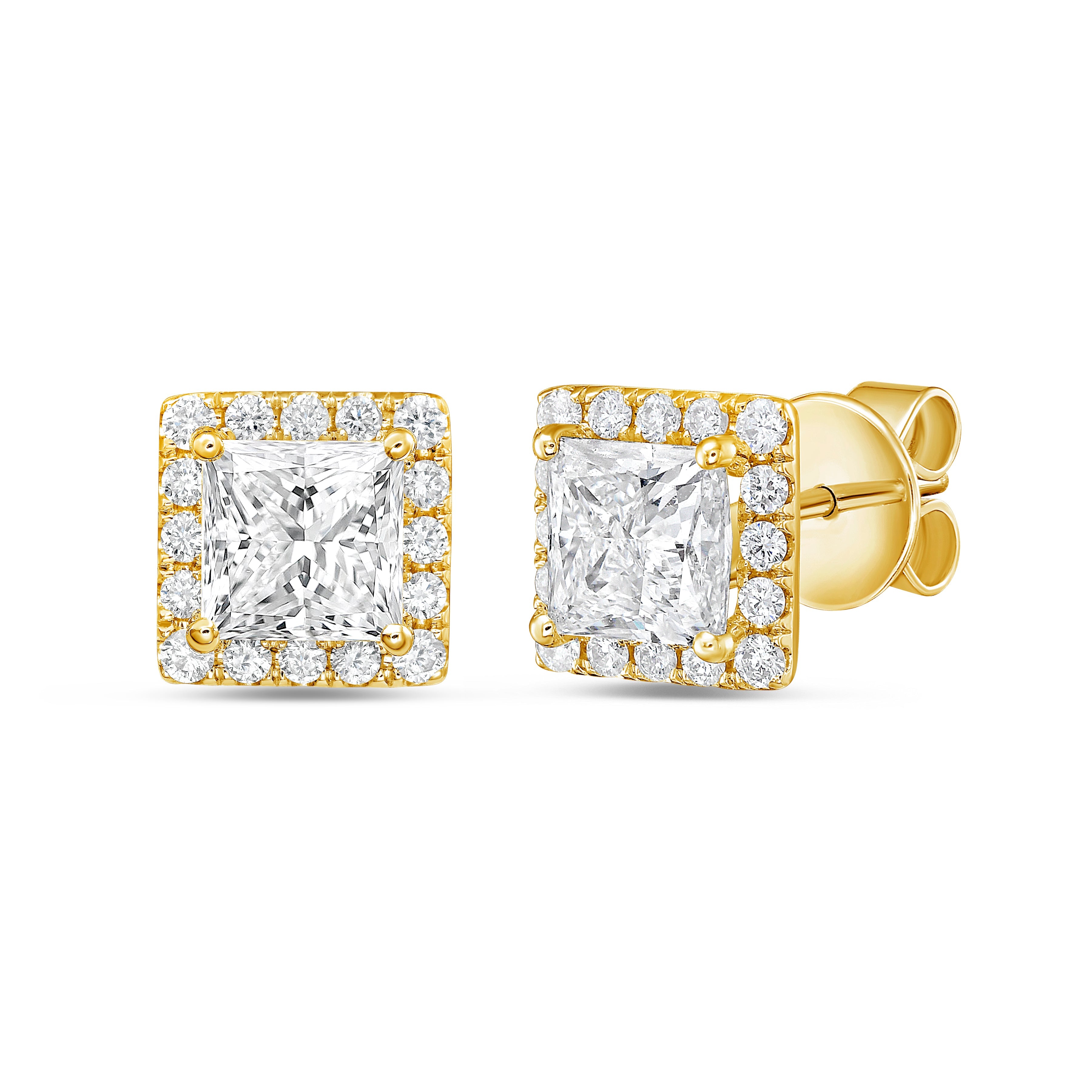 Lab Grown Princess Diamond Halo Earrings