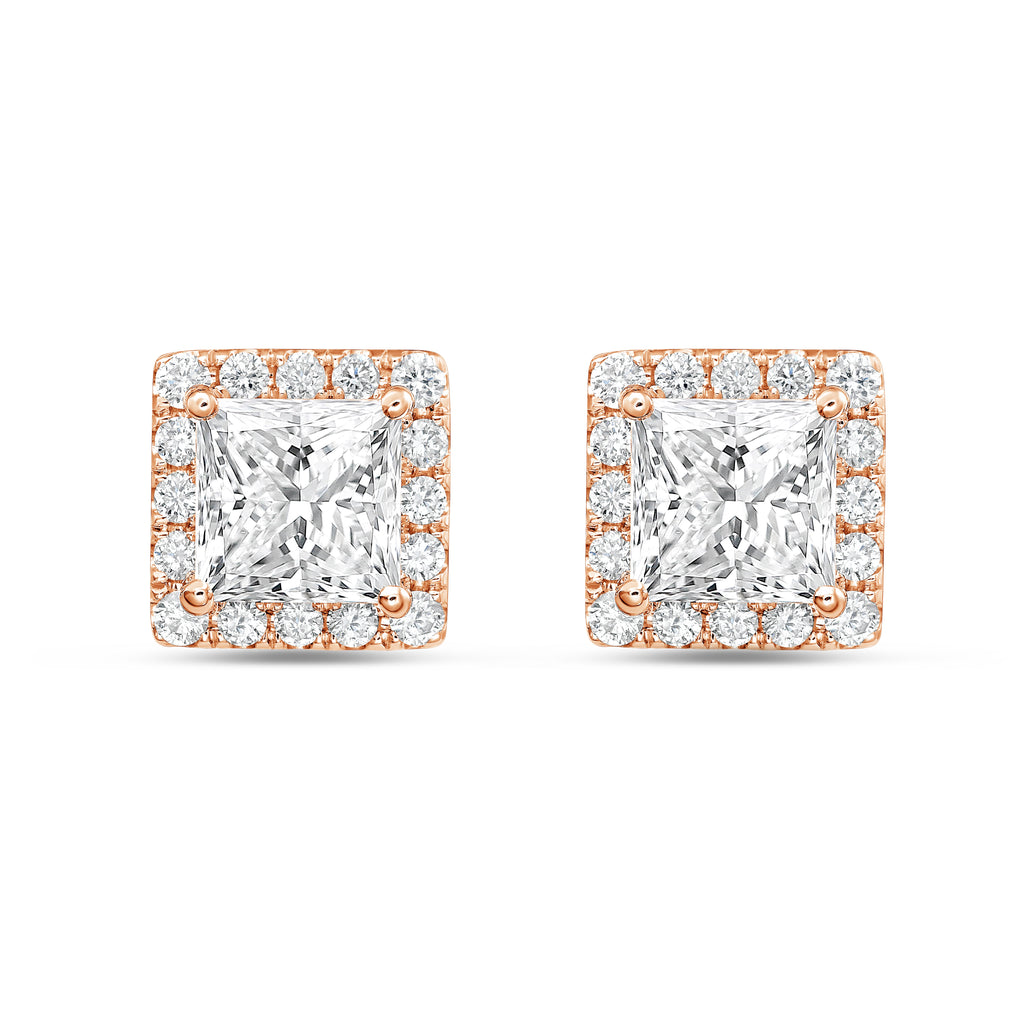 Lab Grown Princess Diamond Halo Earrings