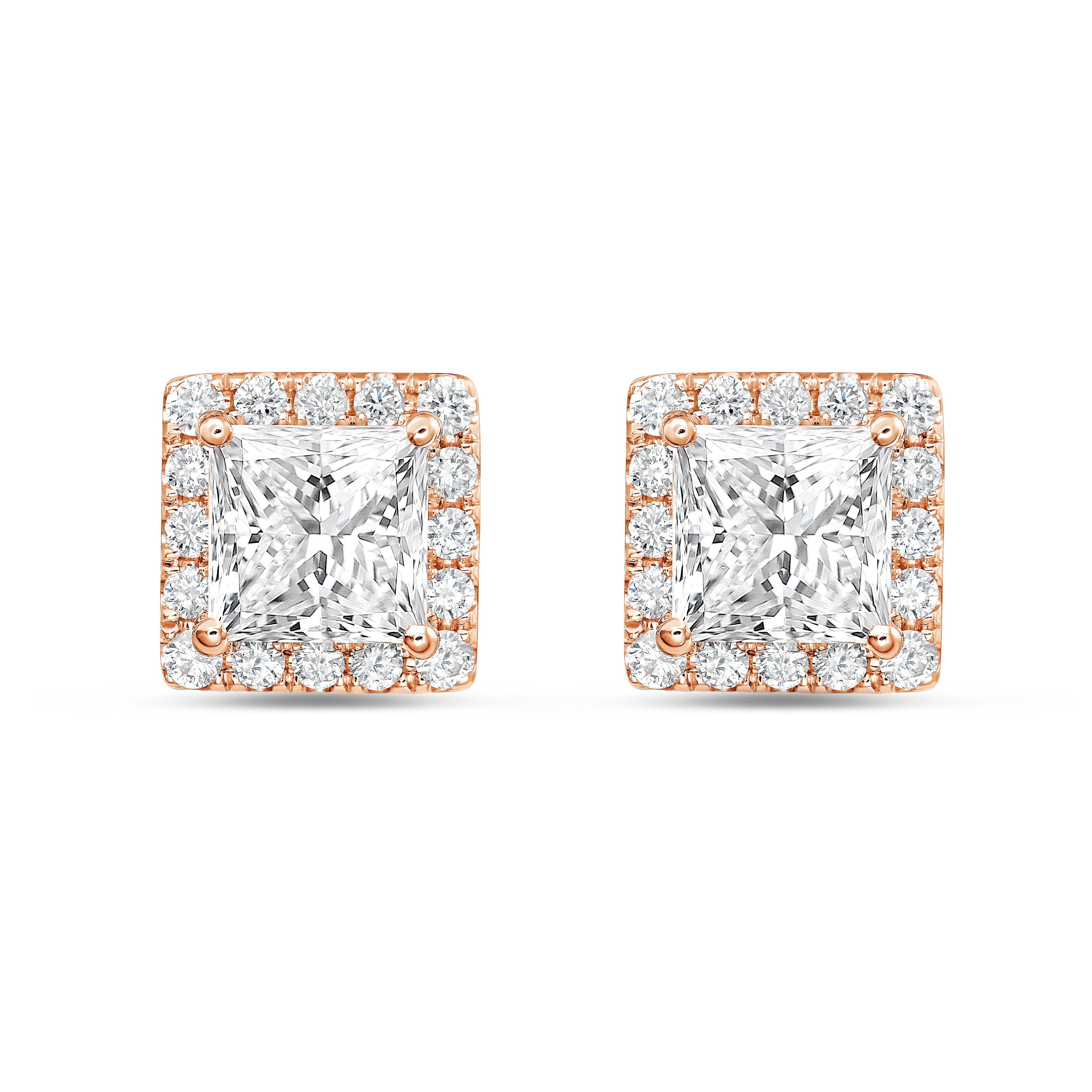 Lab Grown Princess Diamond Halo Earrings