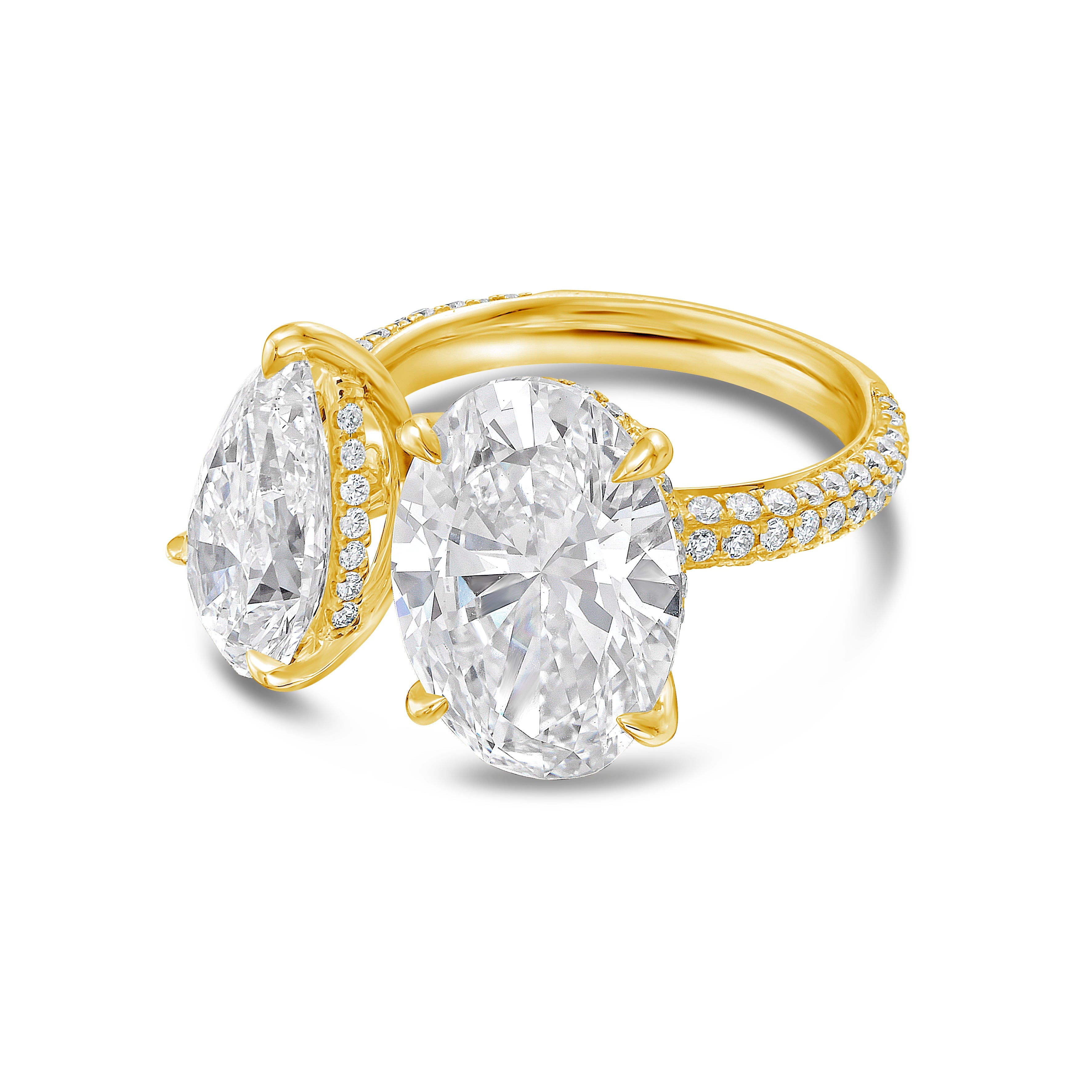 Lab-Grown Pear And Oval Diamond Ring, 18K Gold
