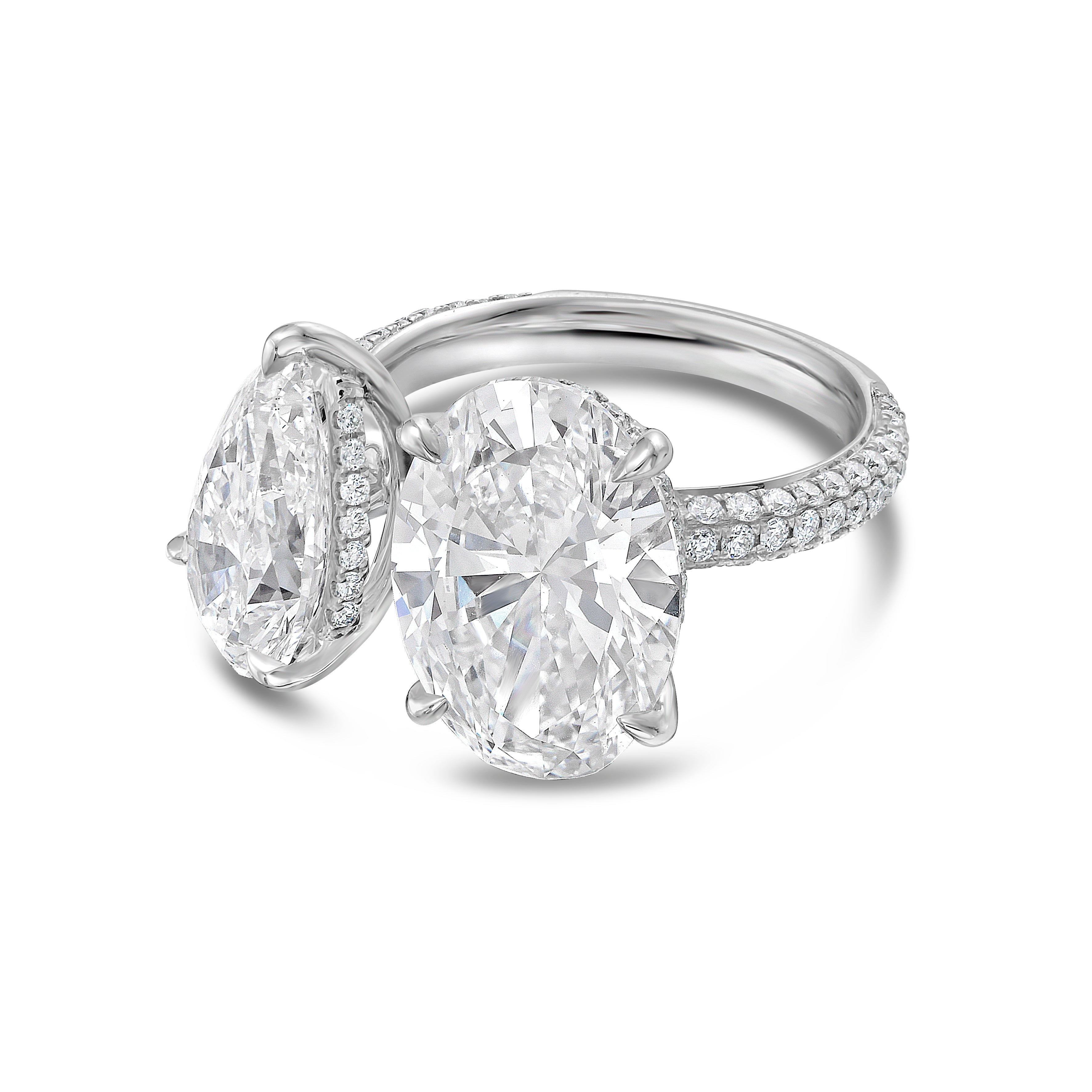 Lab-Grown Pear And Oval Diamond Ring, 18K Gold
