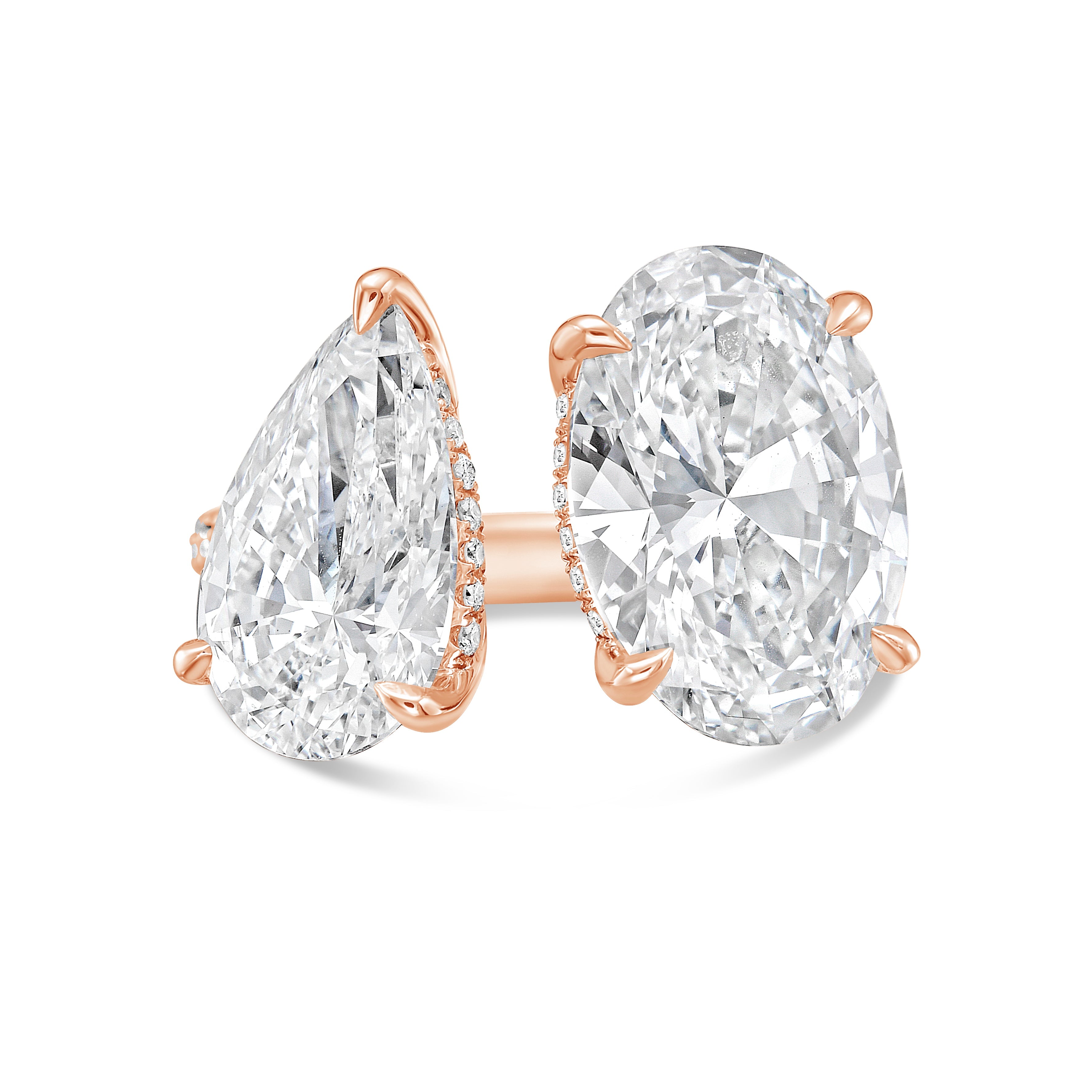Lab-Grown Pear And Oval Diamond Ring, 18K Gold