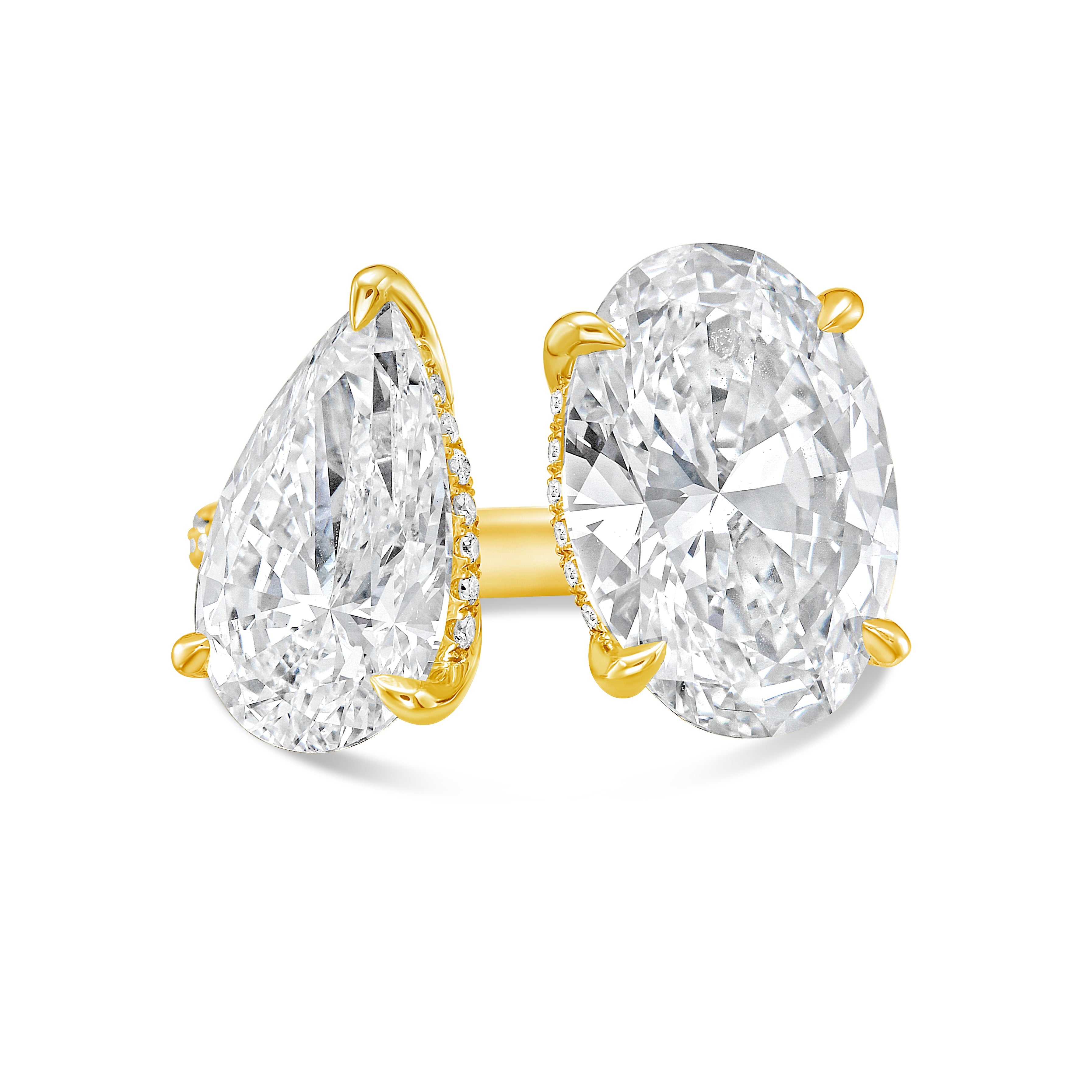 Lab-Grown Pear And Oval Diamond Ring, 18K Gold