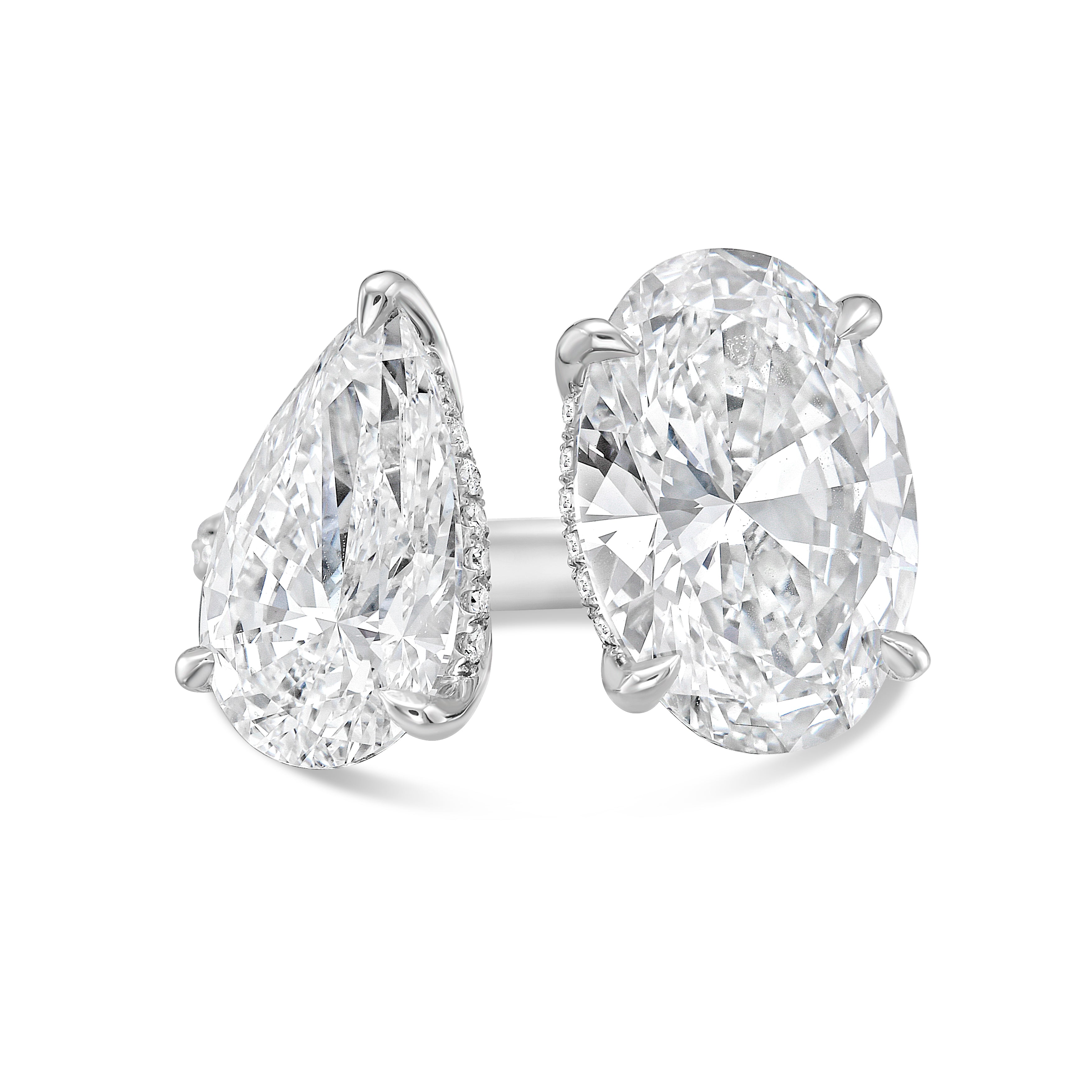 Lab-Grown Pear And Oval Diamond Ring, 18K Gold