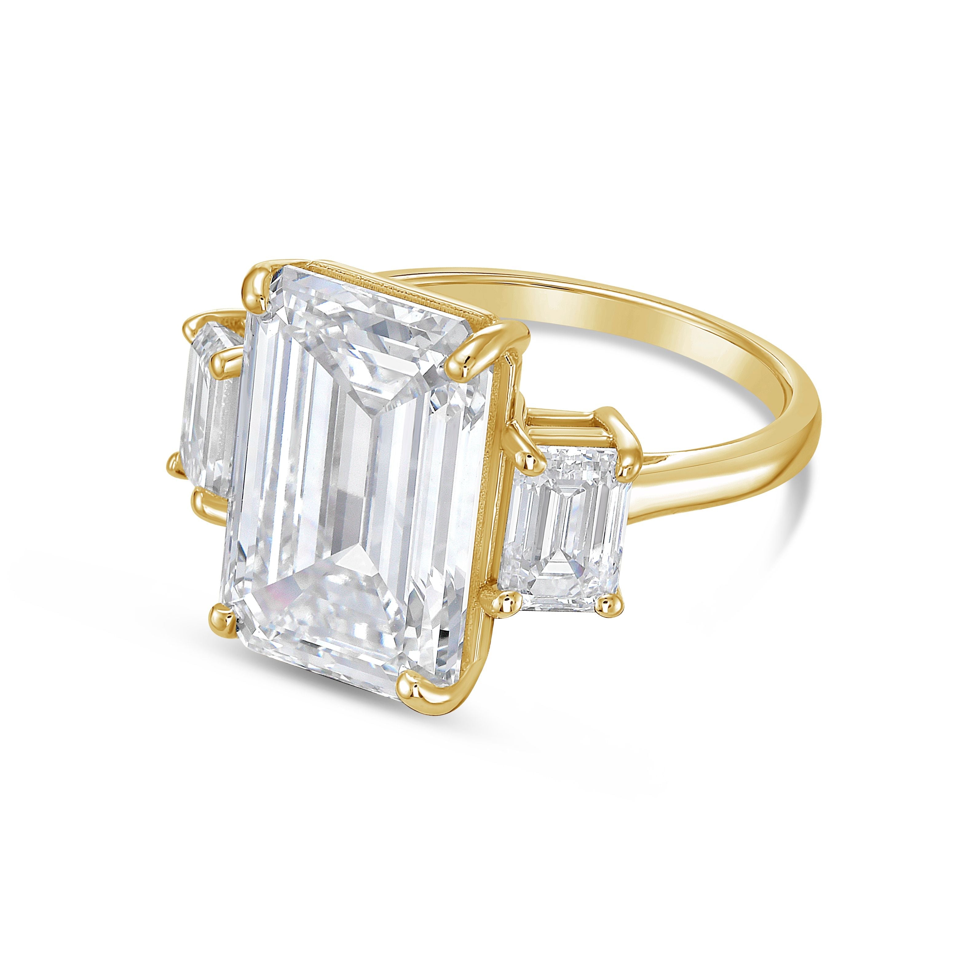 Lab-Grown Emerald-Cut Three-Stone Engagement Ring, 18k Gold