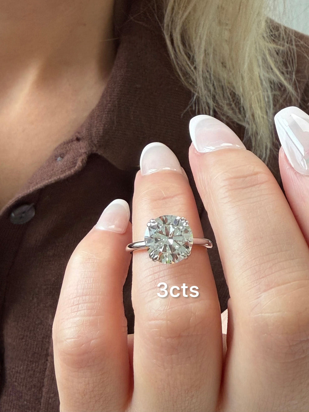 Lab-Grown Round Split Claw Engagement Ring, 18K Gold