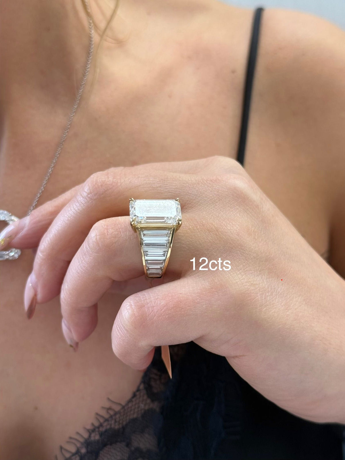 Lab-Grown Emerald-Cut Ring with Emerald-Cut Trapezoids