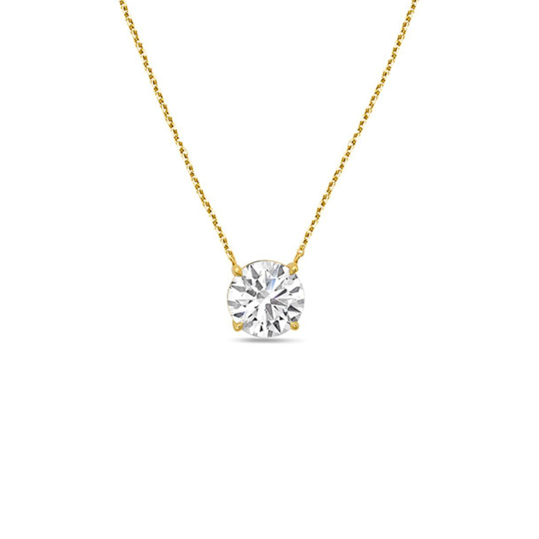 Lab-Grown Round Diamond Solitaire Pendant, 14k Gold