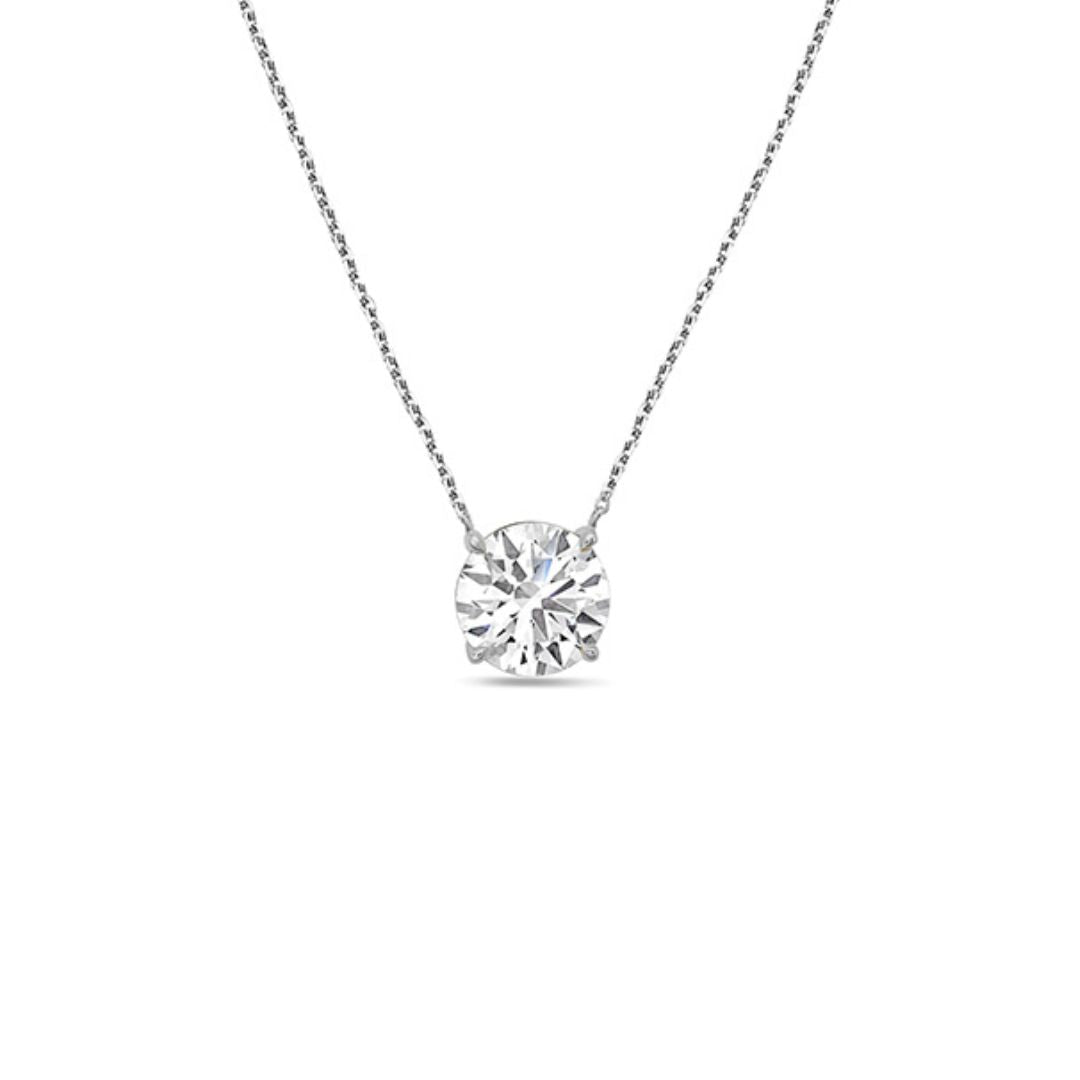 Lab-Grown Round Diamond Solitaire Pendant, 14k Gold