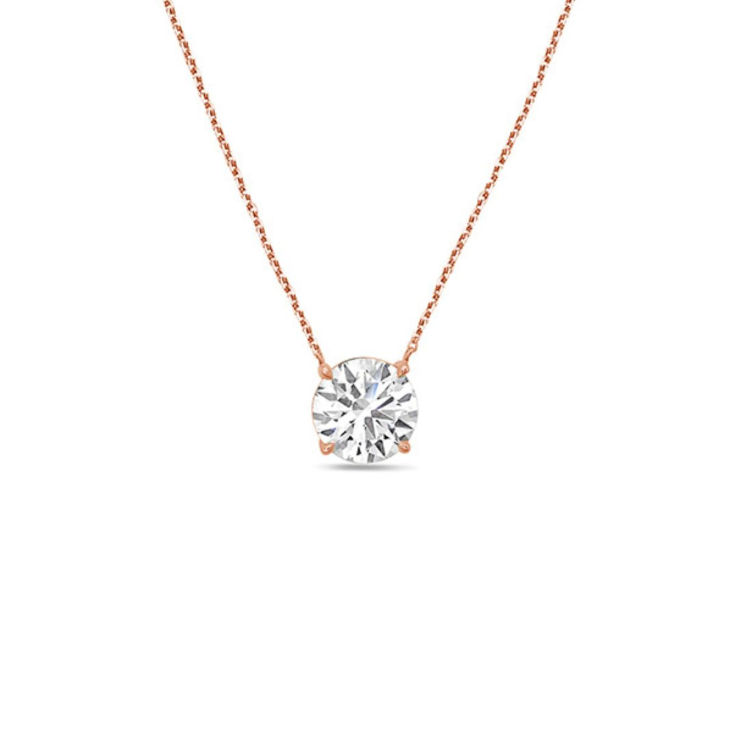 Lab-Grown Round Diamond Solitaire Pendant, 14k Gold