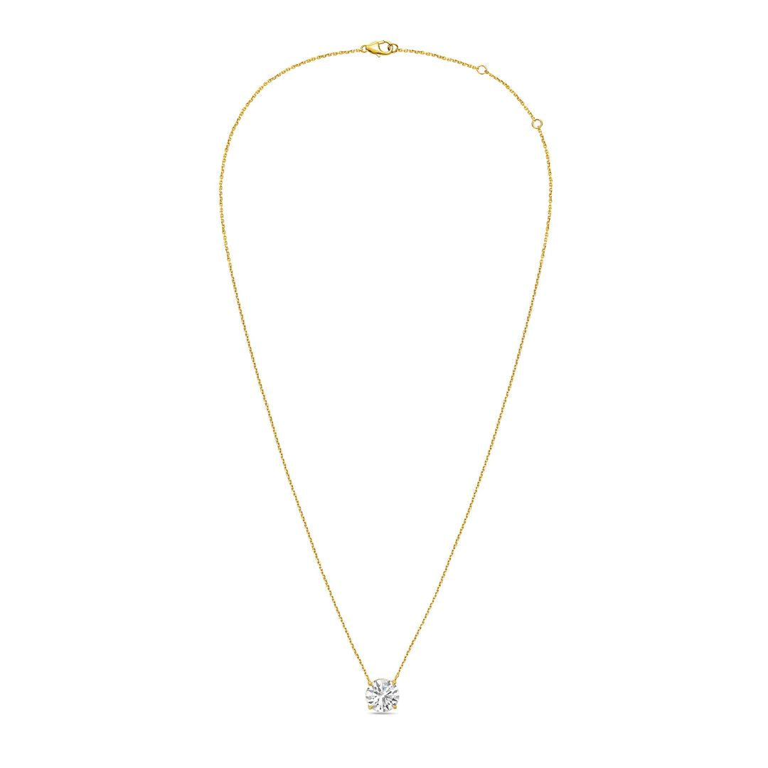 Lab-Grown Round Diamond Solitaire Pendant, 14k Gold