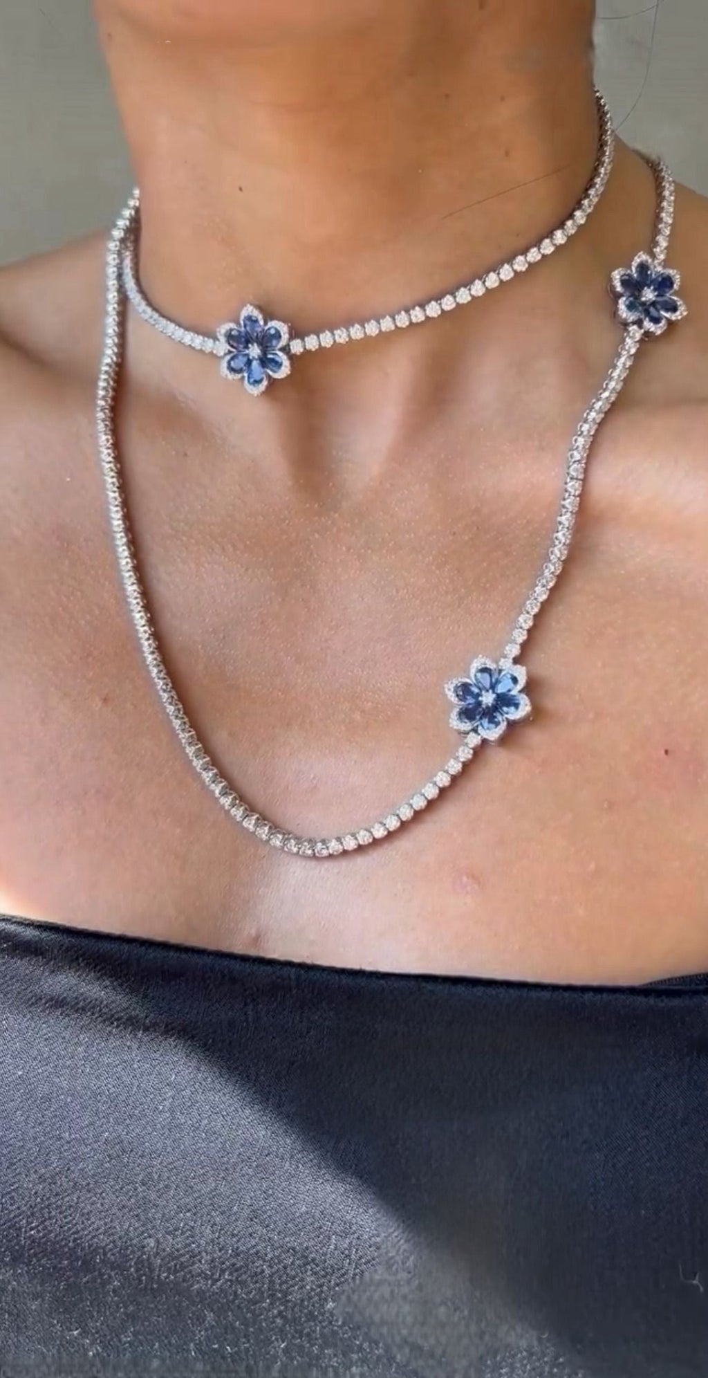 37.50ct Diamond and Sapphire Flower Tennis Necklace