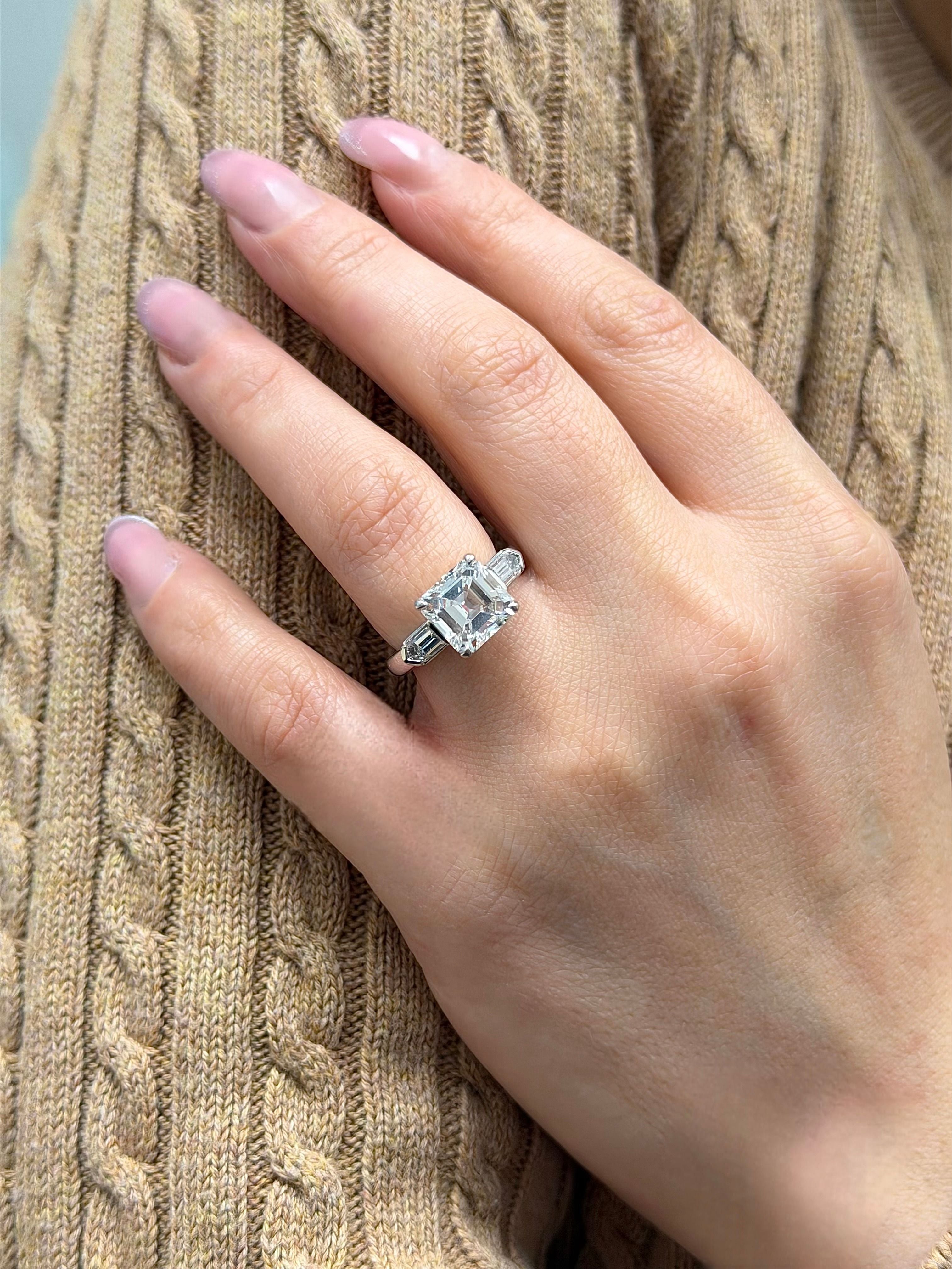 Square Emerald Cut Ring With Bullet-Shaped Diamond