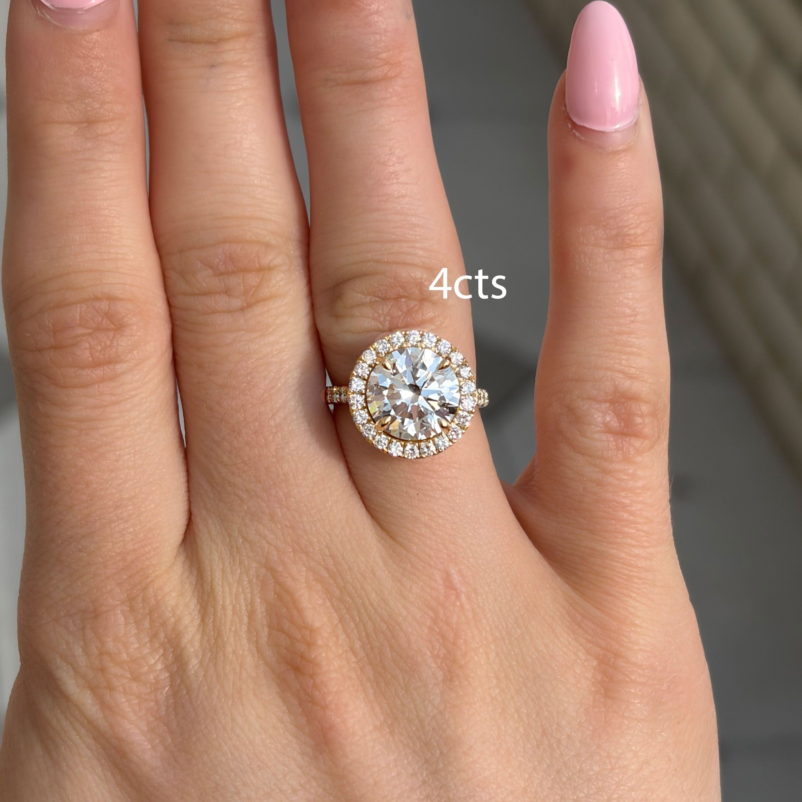 Lab-Grown Round Diamond Pave Halo Ring, 18K Gold
