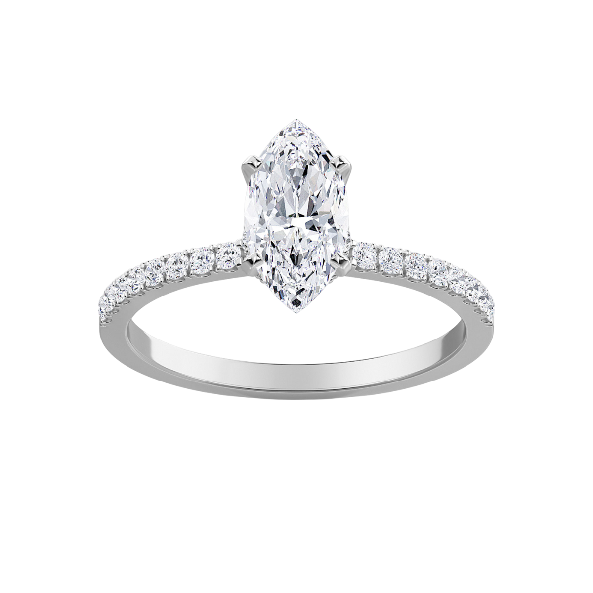 Lab Grown Hidden Halo Marquise Diamond Pave Engagement Ring