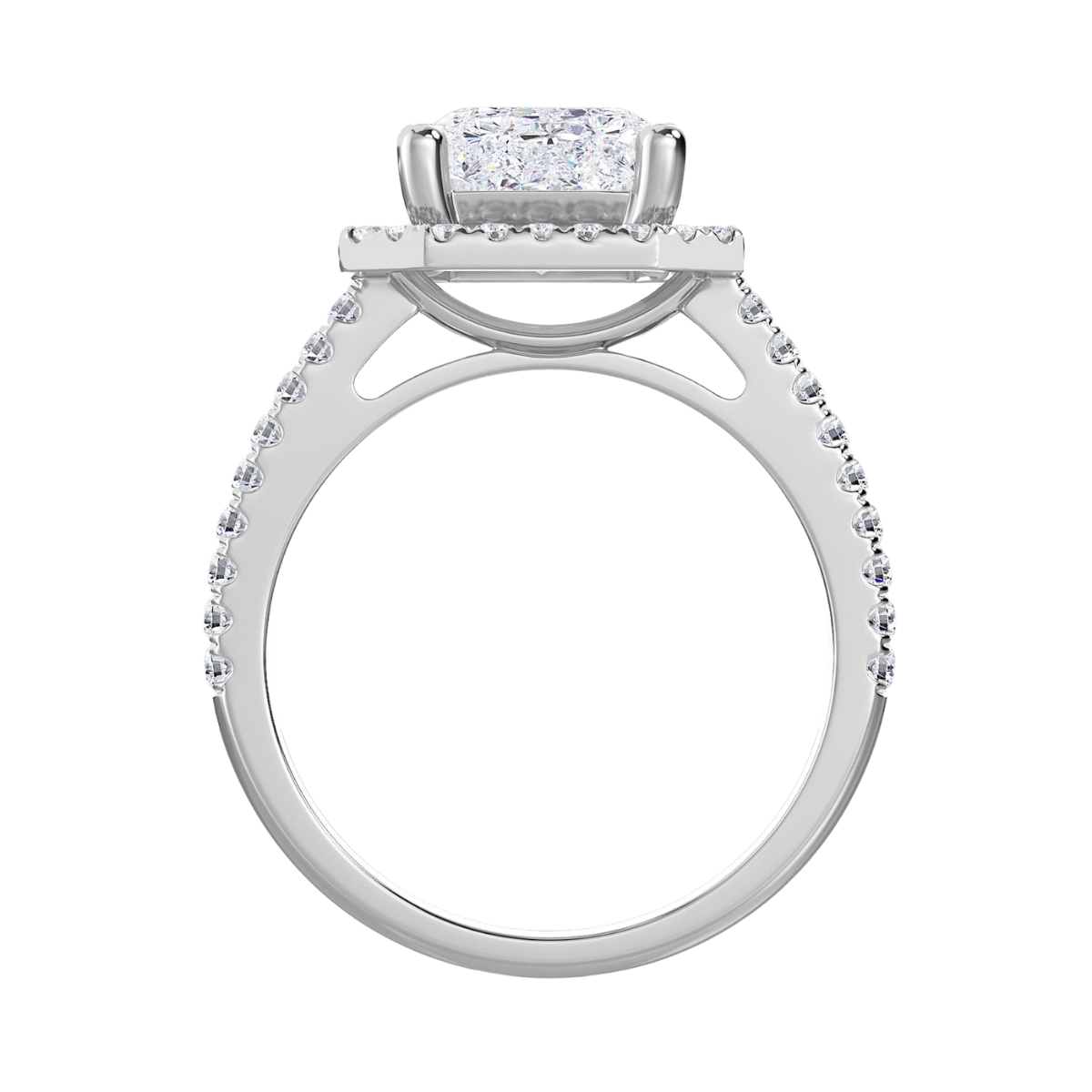 Lab-Grown Emerald Cut Halo Diamond Engagement Ring, 18k Gold