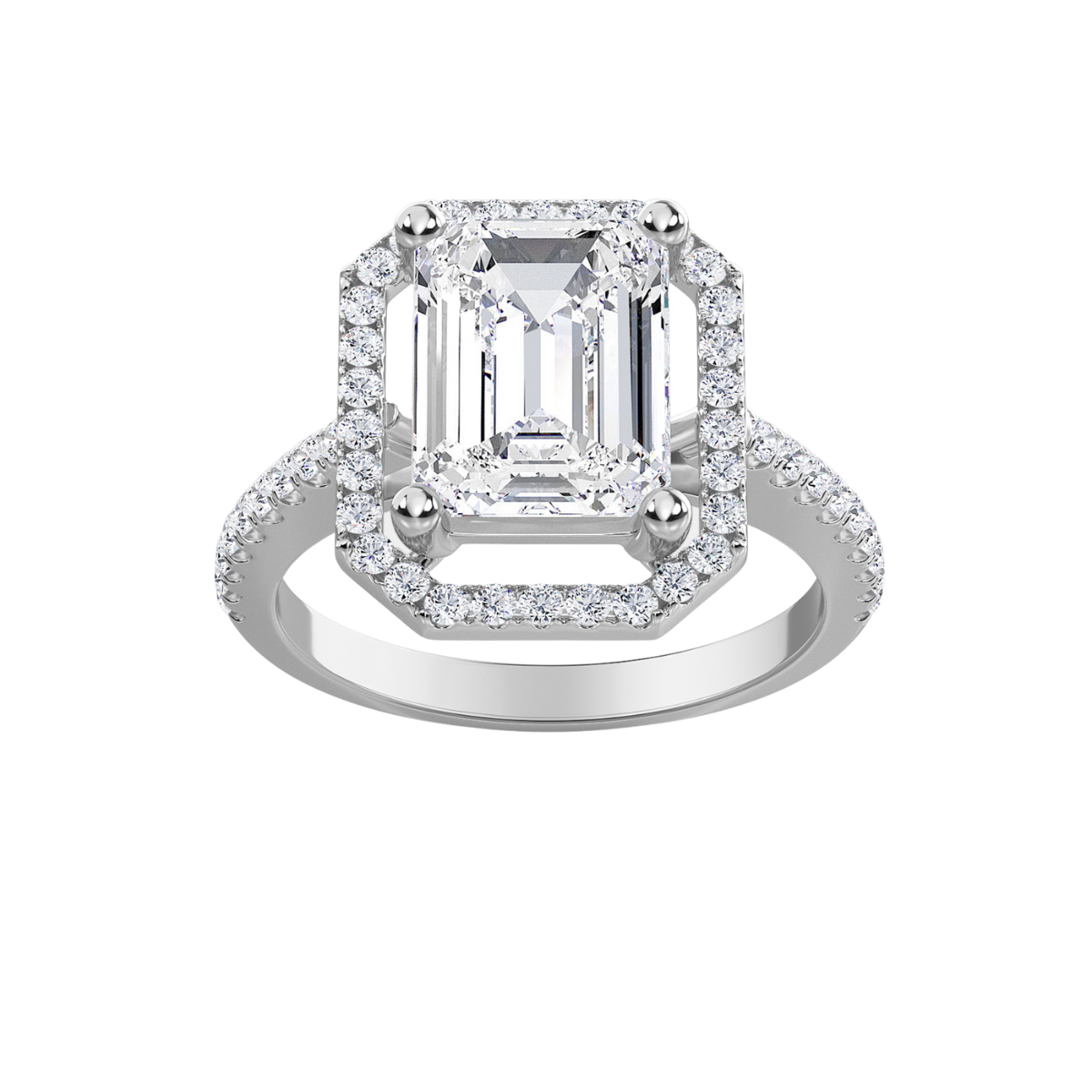 Lab-Grown Emerald Cut Halo Diamond Engagement Ring, 18k Gold