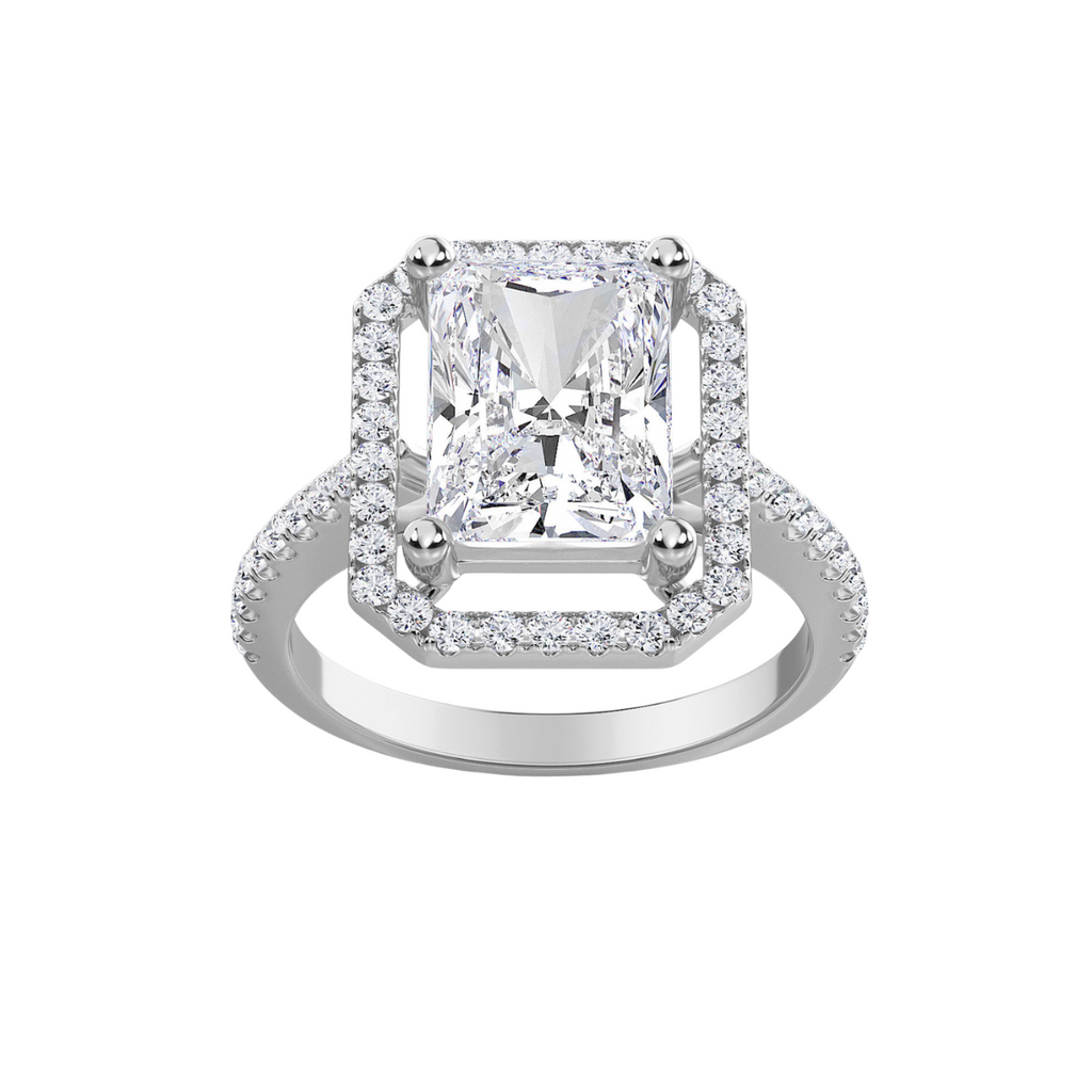 Lab Grown Radiant Halo Pave Diamond Engagement Ring