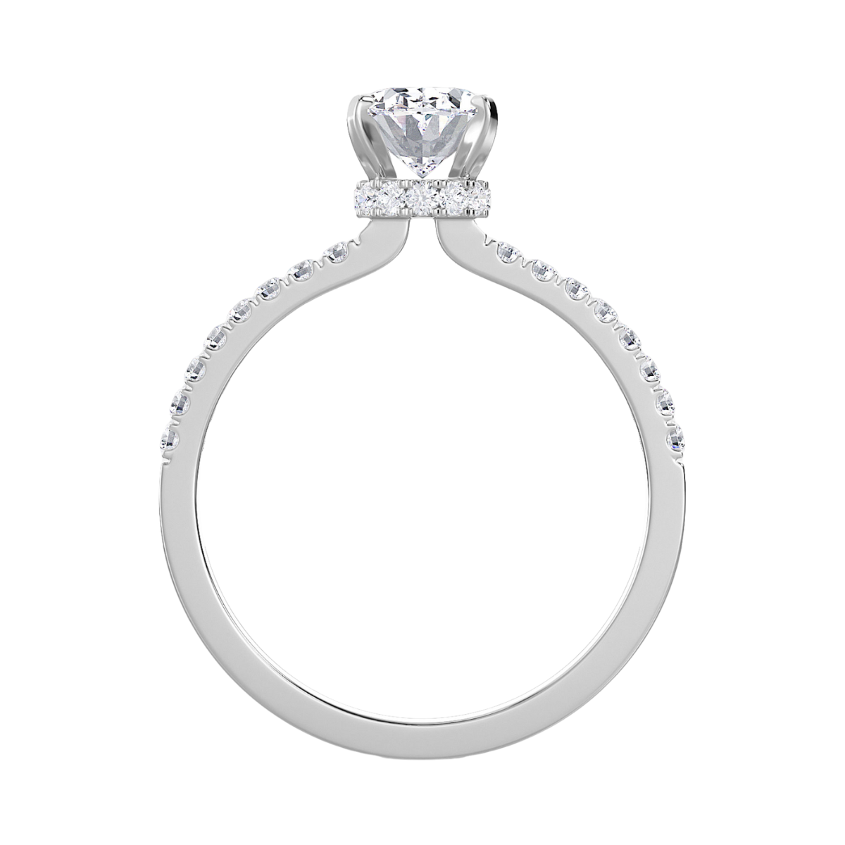 Lab Grown Oval Hidden Halo Pave Diamond Engagement Ring