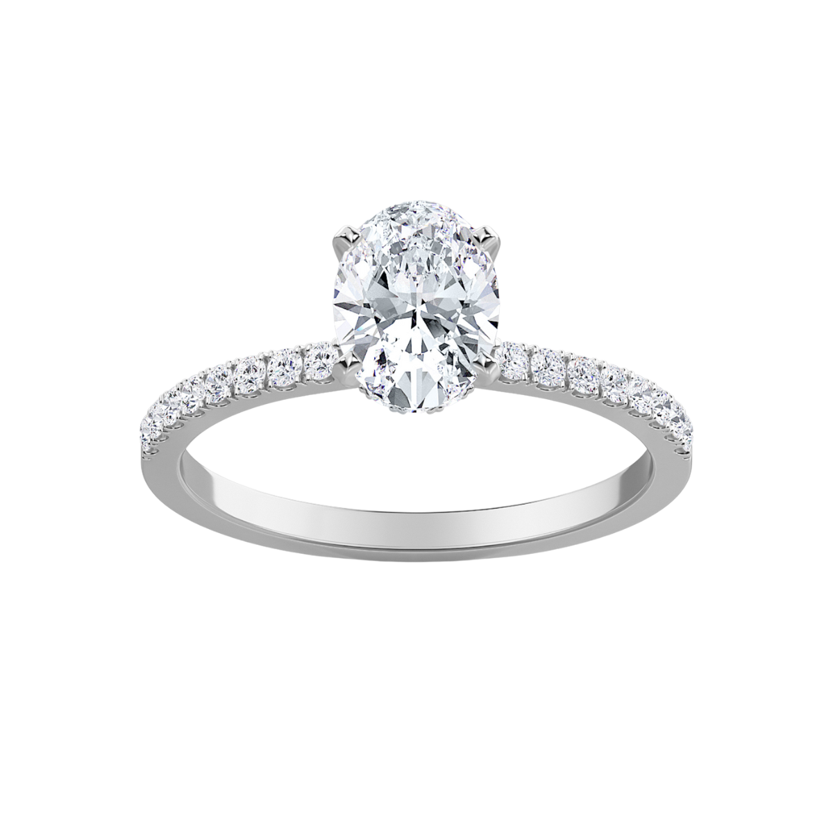 Lab Grown Oval Hidden Halo Pave Diamond Engagement Ring