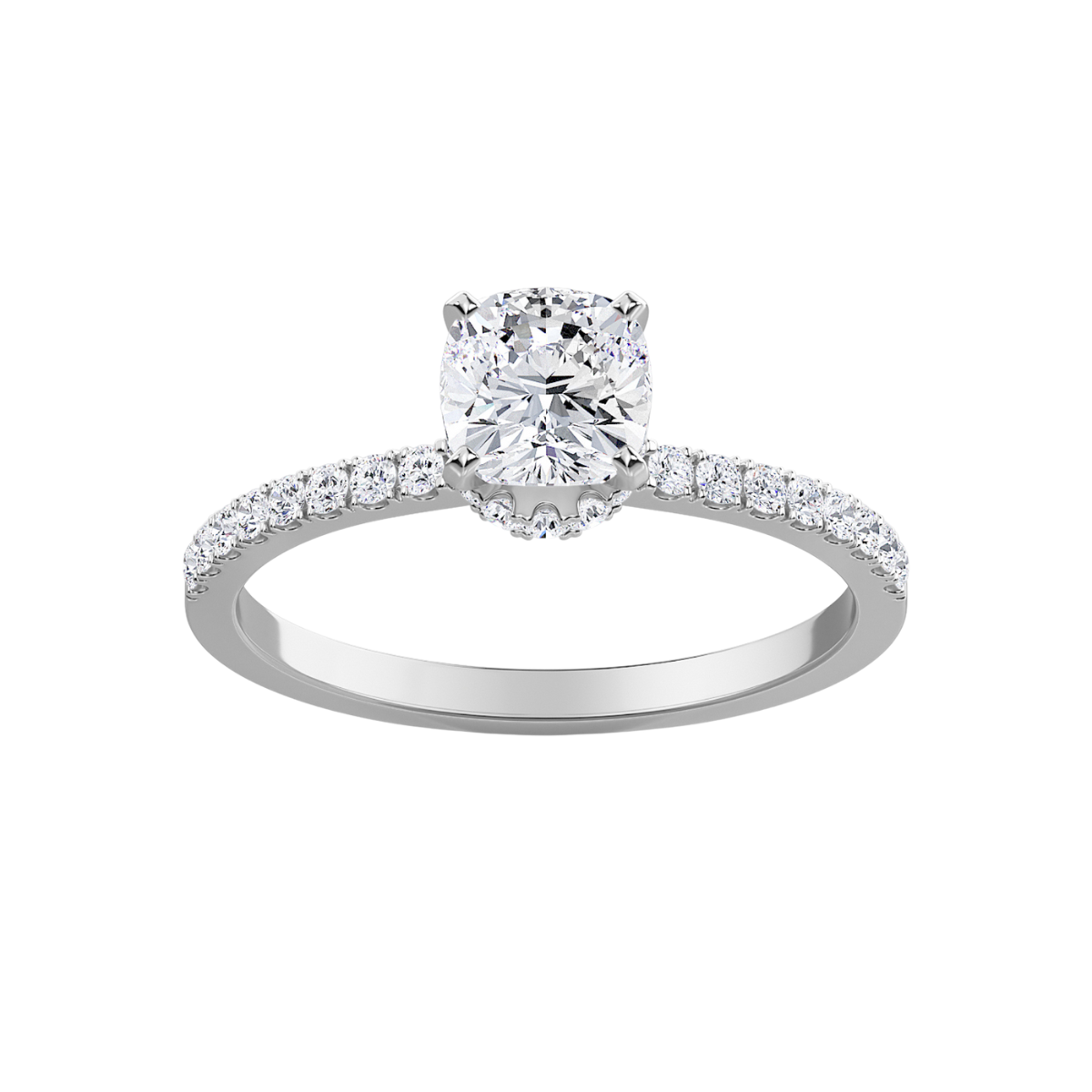 Lab Grown Cushion Cut Pave Diamond Halo Engagement Ring