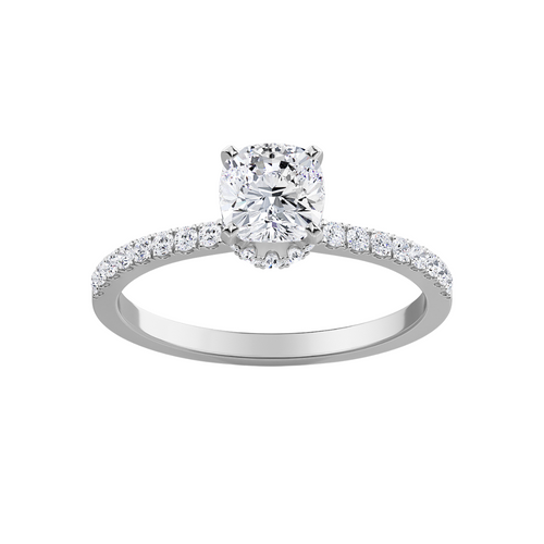 Lab Grown Cushion Cut Pave Diamond Halo Engagement Ring