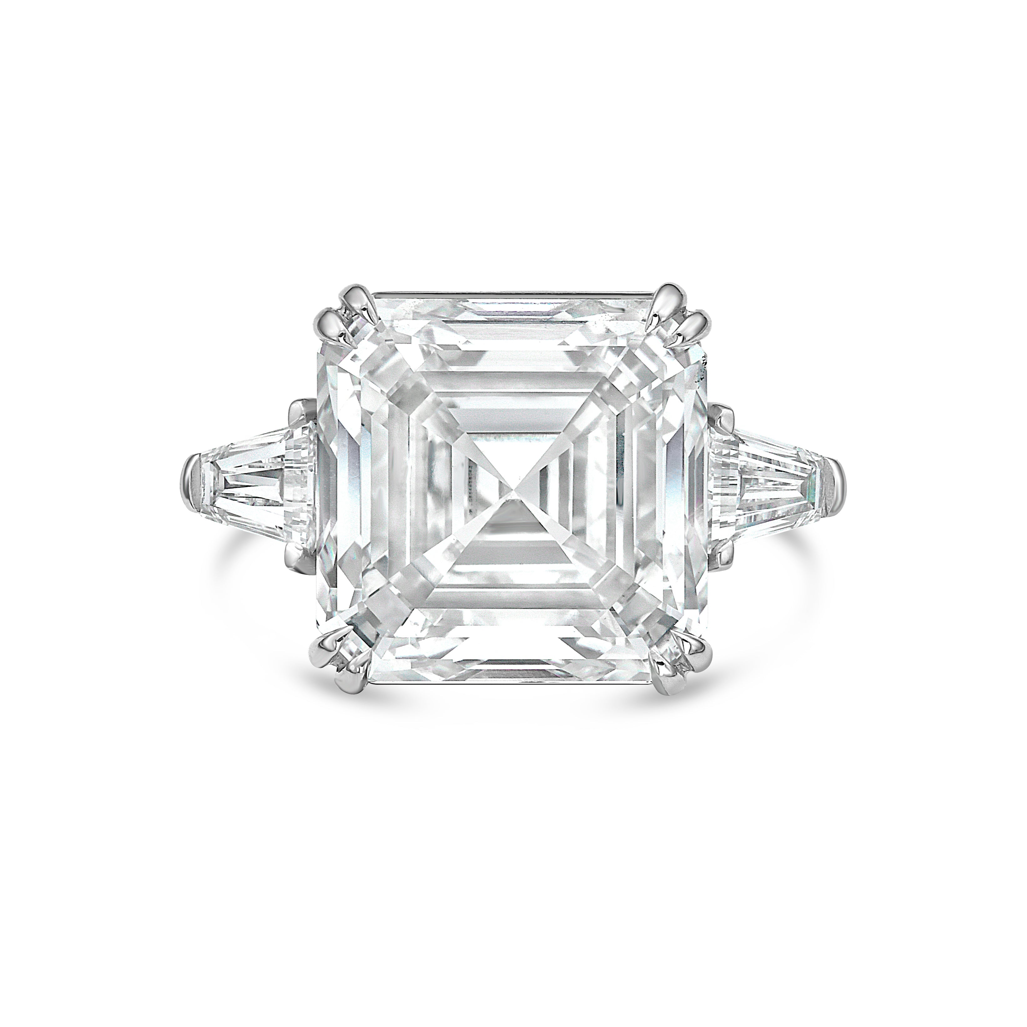 Lab Grown Asscher Diamond Ring with Baguettes
