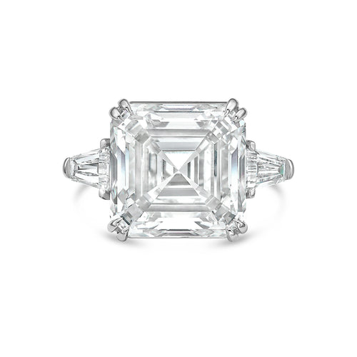 Lab Grown Asscher Diamond Ring with Baguettes