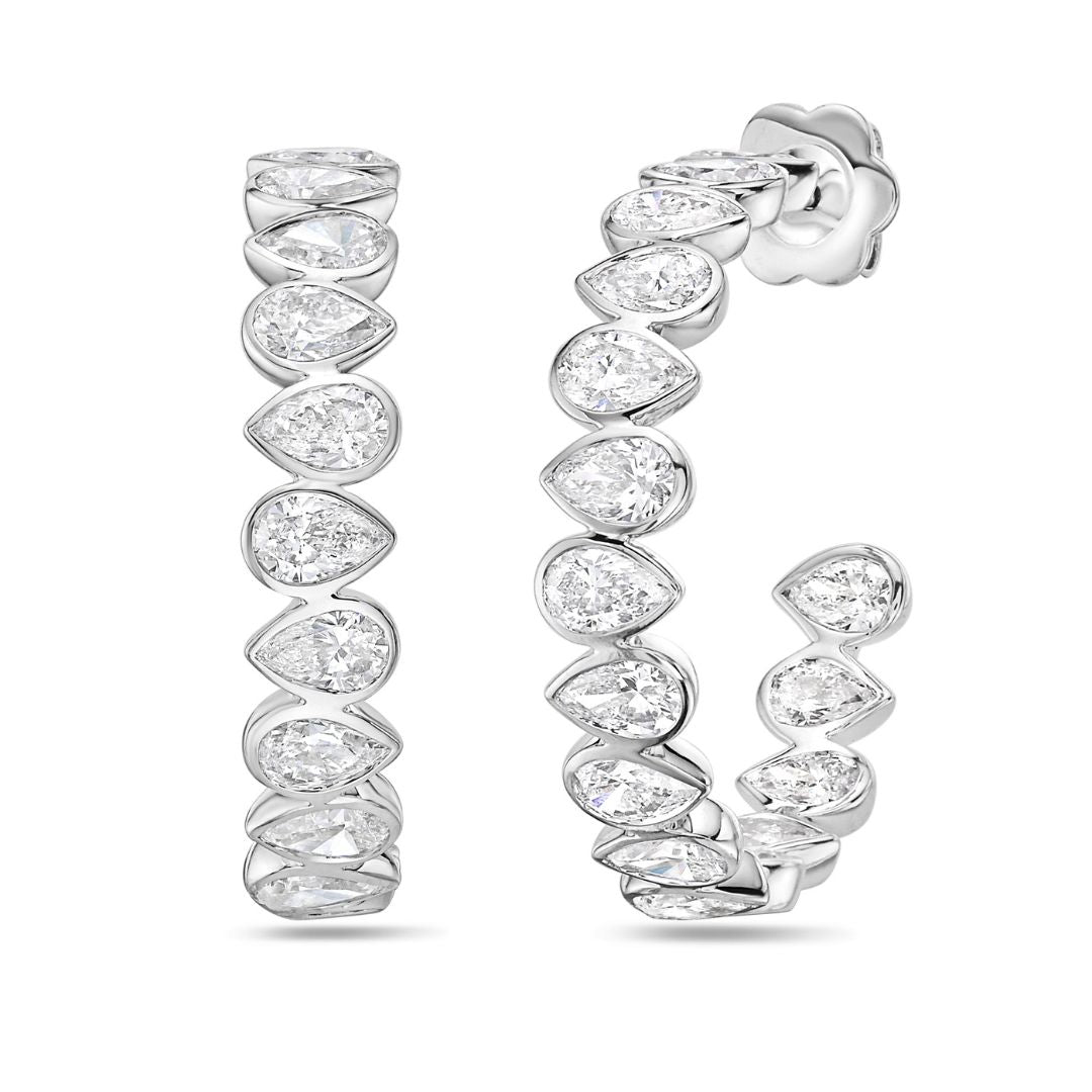 Lab Grown Pear Diamond Bezel Hoop Earrings