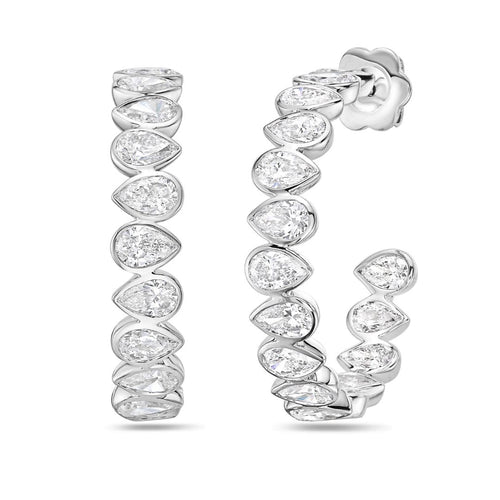 Lab Grown Pear Diamond Bezel Hoop Earrings