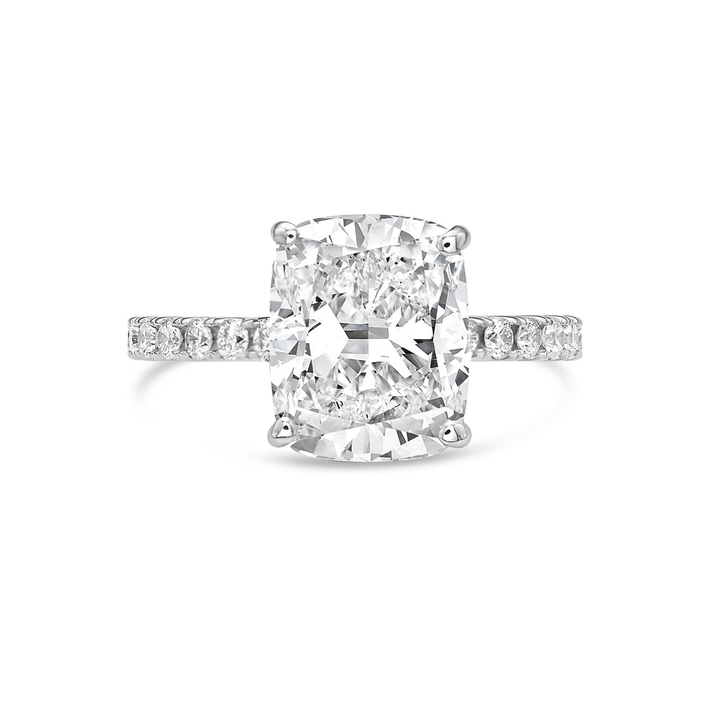 Lab-Grown Cushion Cut Diamond Pavé Engagement Ring, 18K Gold