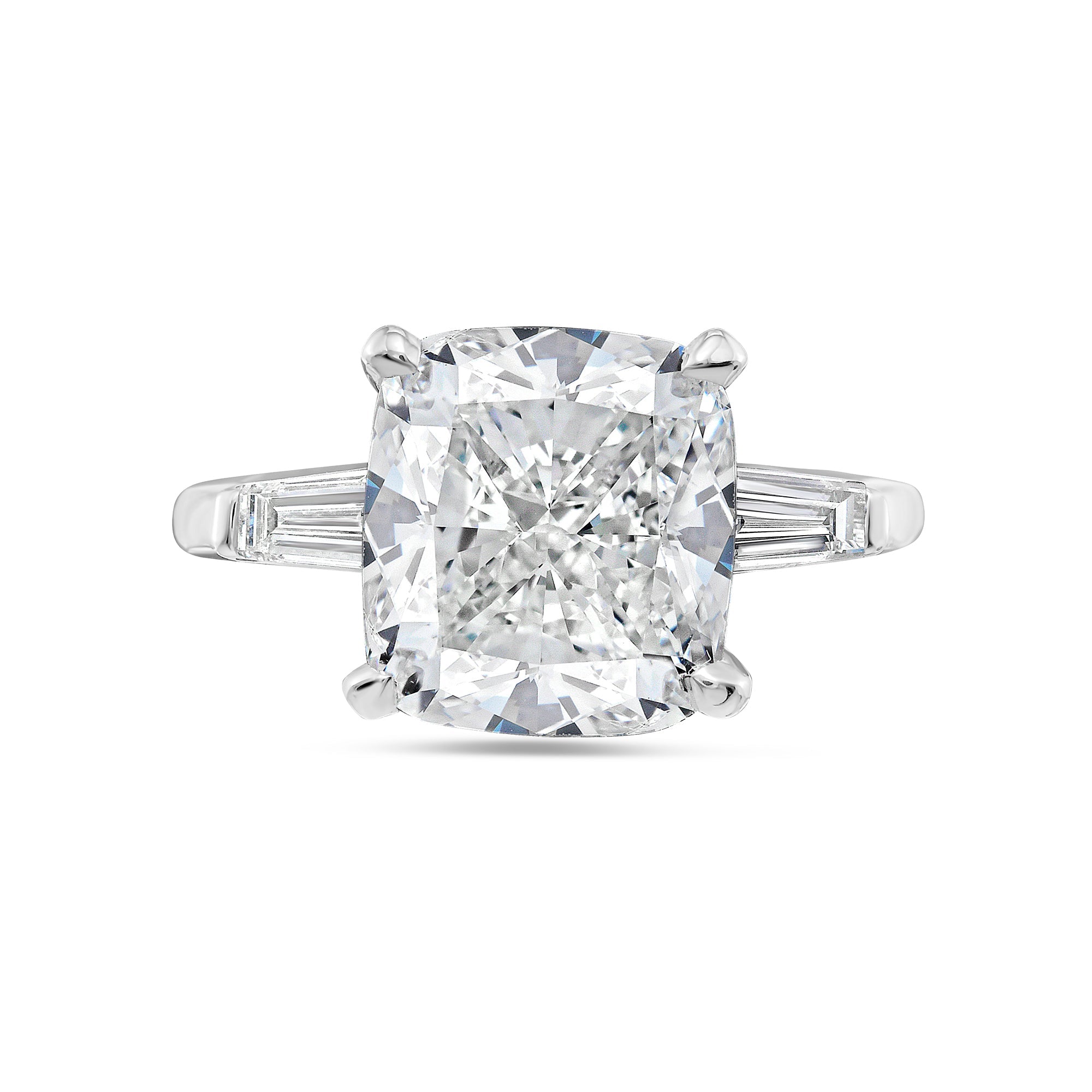Lab-Grown Cushion Diamond Ring with Baguettes, 18K Gold