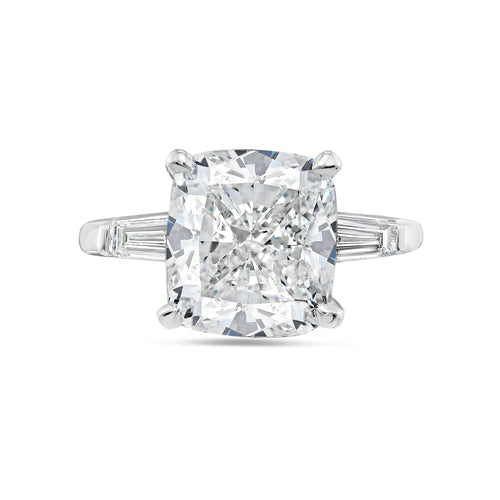 Lab-Grown Cushion Diamond Ring with Baguettes, 18K Gold