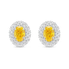 Lab-Grown Yellow Oval Diamond Halo Earrings, 18K Gold