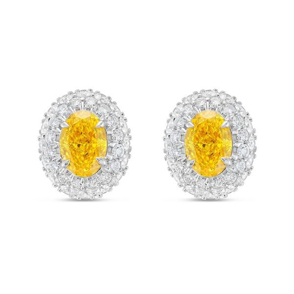 Lab-Grown Yellow Oval Diamond Halo Earrings, 18K Gold