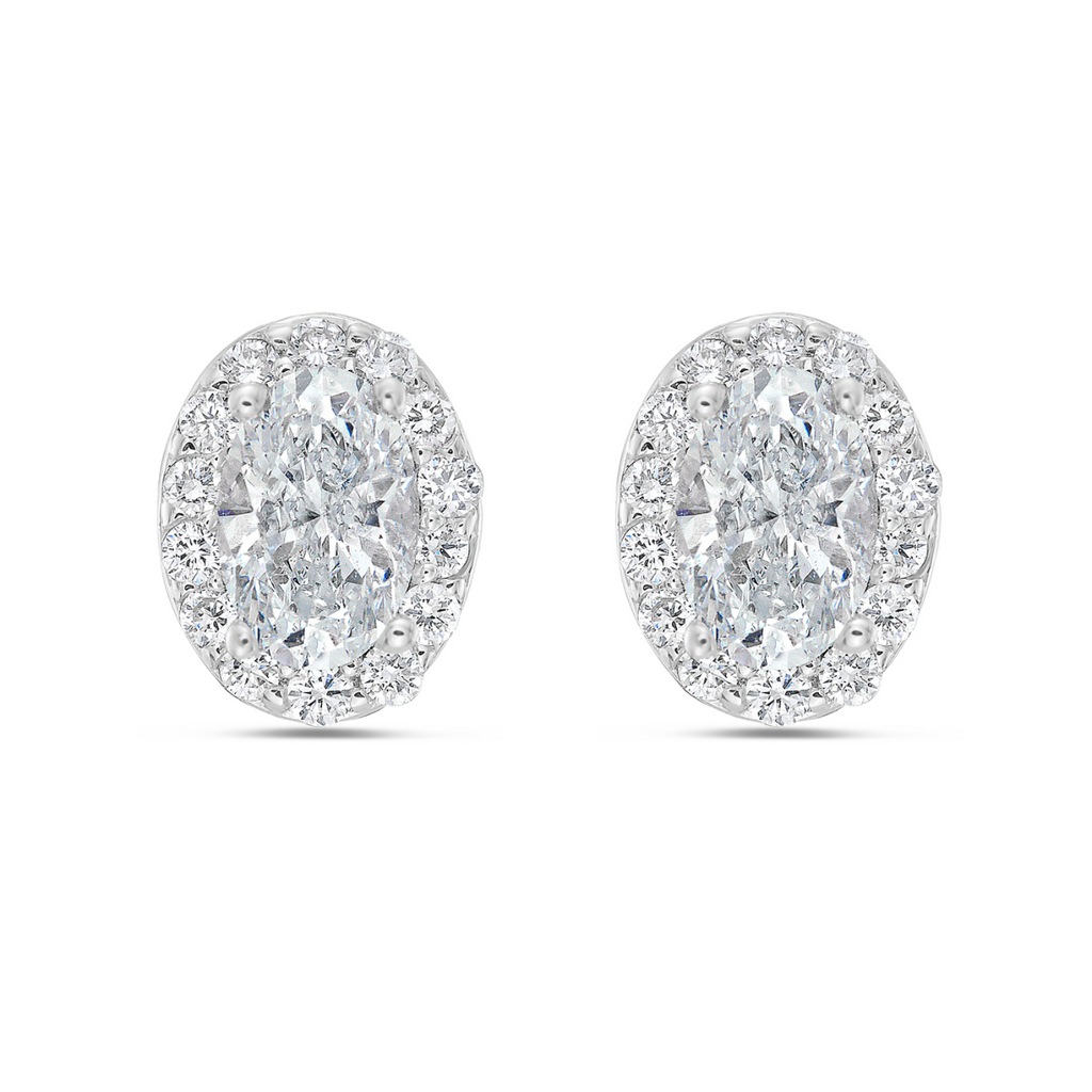 Lab-Grown Oval Diamond Halo Stud Earrings