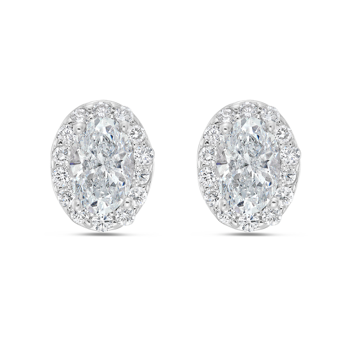 Lab-Grown Oval Diamond Halo Stud Earrings, 14K Gold