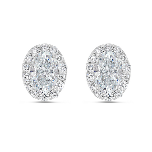 Lab-Grown Oval Diamond Halo Stud Earrings, 14K Gold