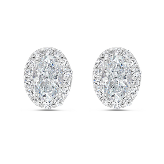 Lab-Grown Oval Diamond Halo Stud Earrings