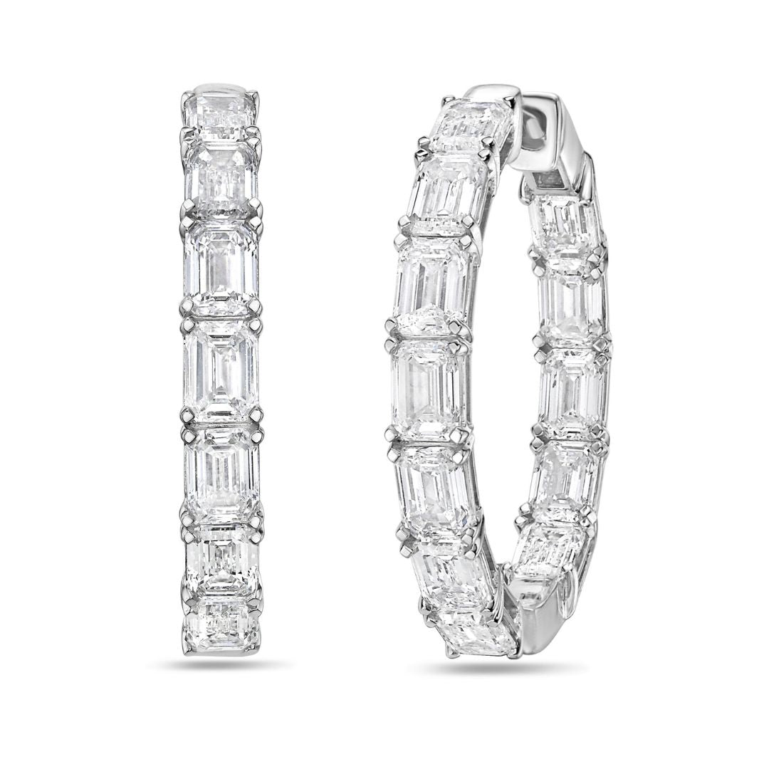 Lab Grown Emerald Diamond Hoop Earrings - 1.00"