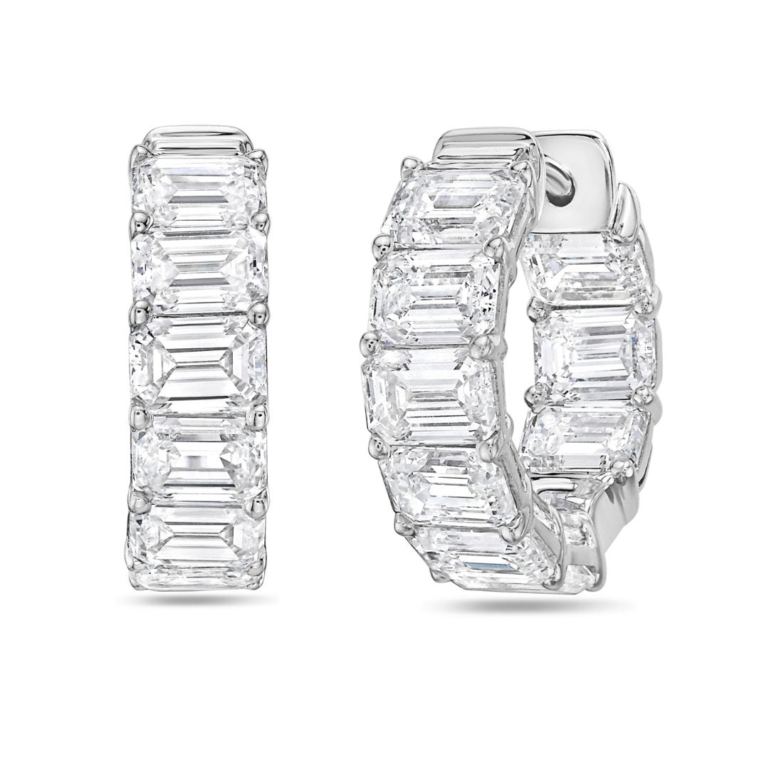 Lab Grown Emerald Diamond Hoop Earrings - 0.75"