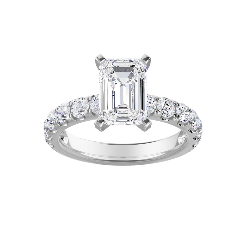Lab-Grown Emerald Cut Diamond Pave Engagement Ring, 18K Gold