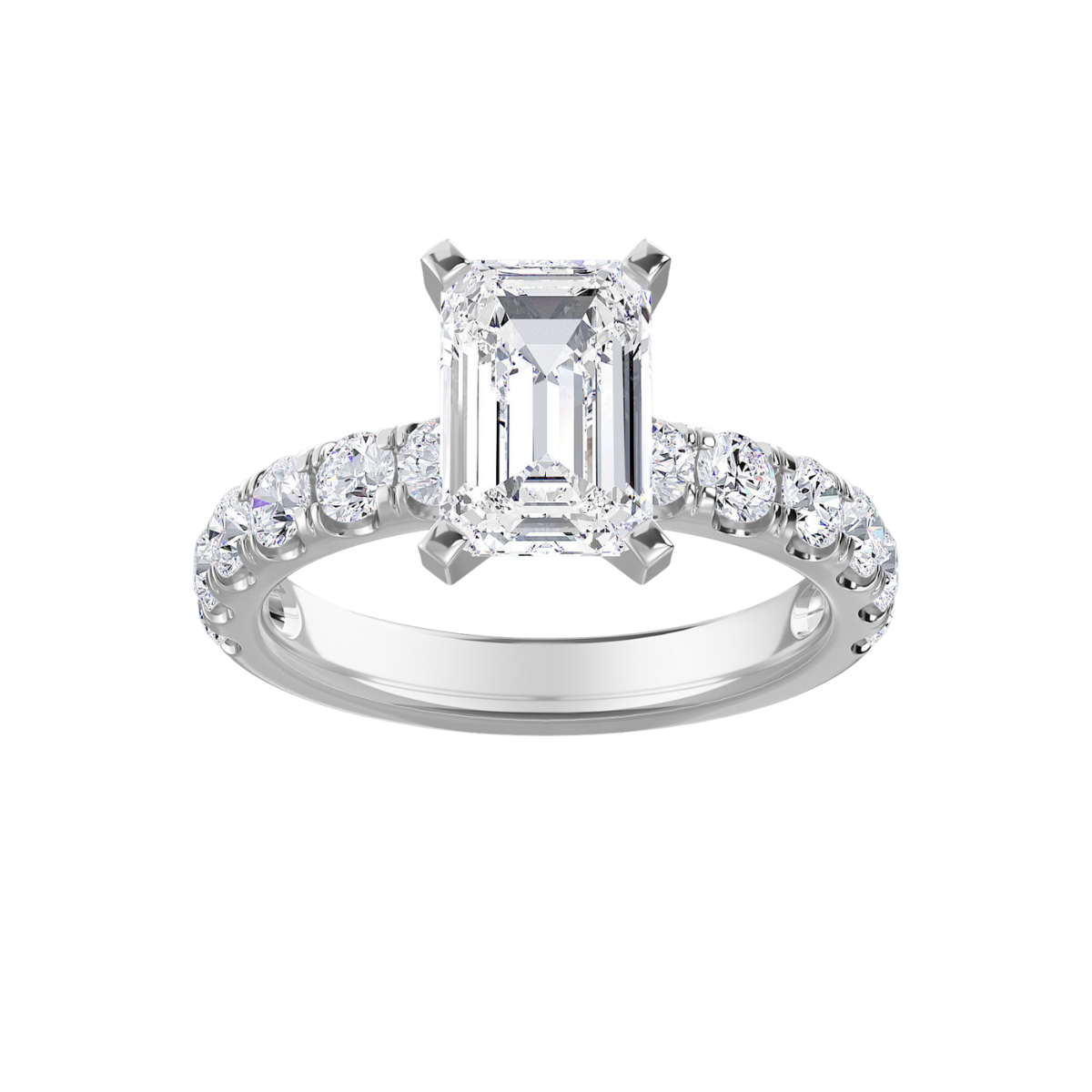 Lab-Grown Emerald Cut Diamond Pave Engagement Ring, 18K Gold