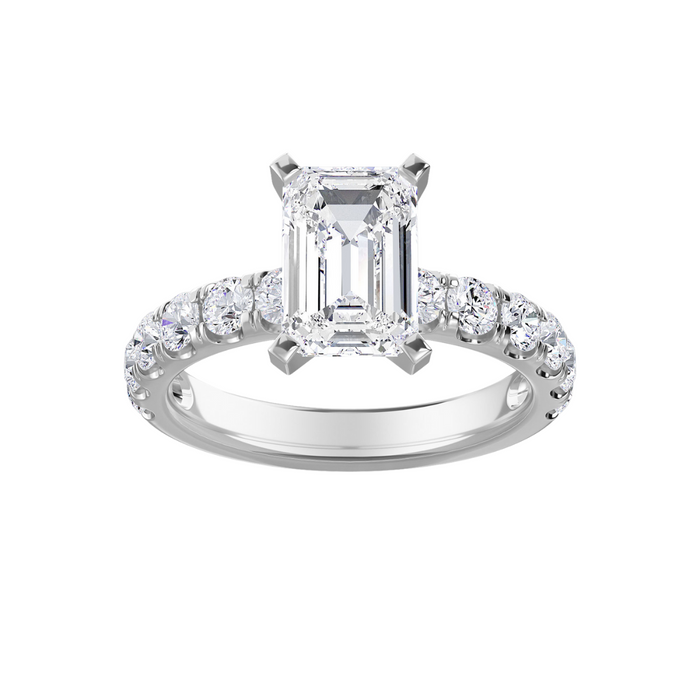 Lab-Grown Emerald Cut Diamond Pave Engagement Ring, 18K Gold