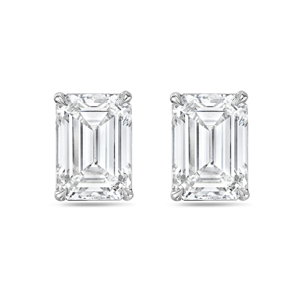 Lab-Grown Emerald Cut Diamond Studs, 14K Gold
