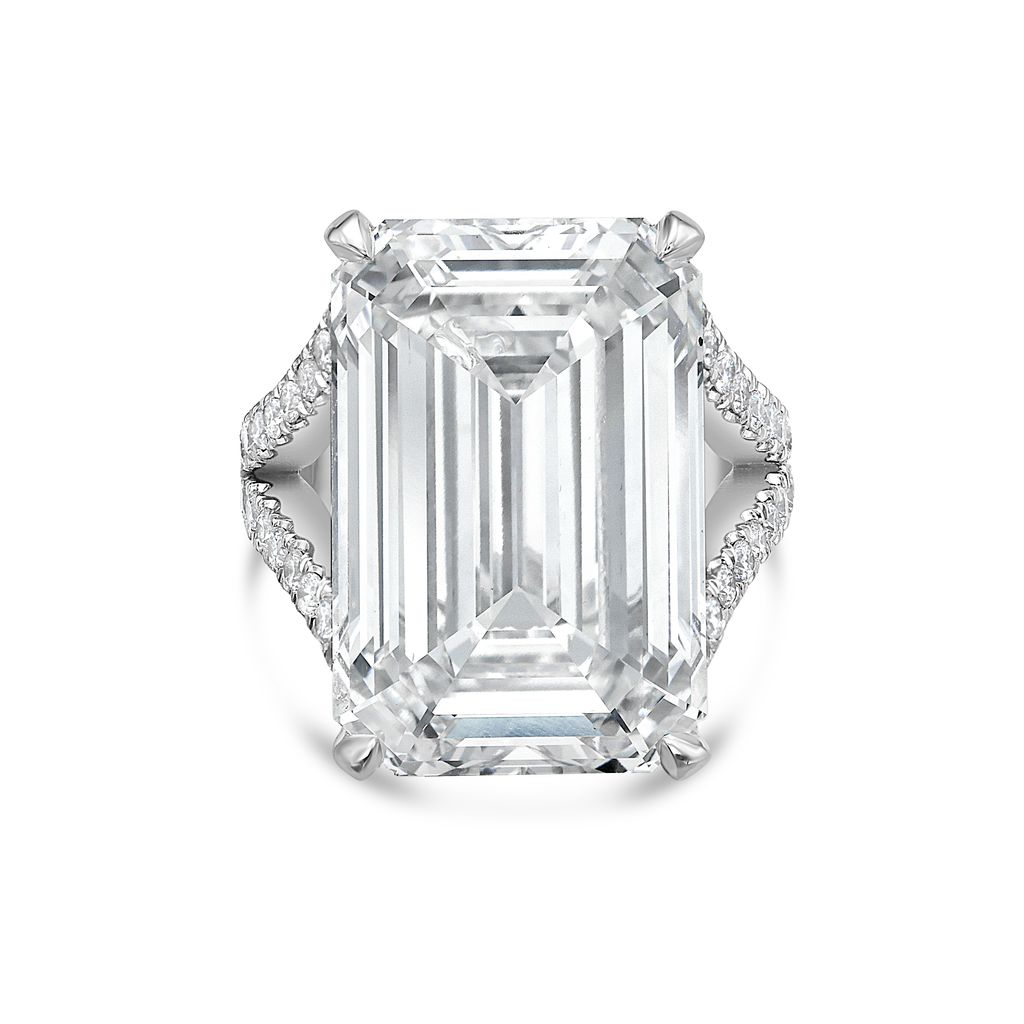 Lab-Grown Emerald Cut Split Shank Engagement Ring, 18K Gold