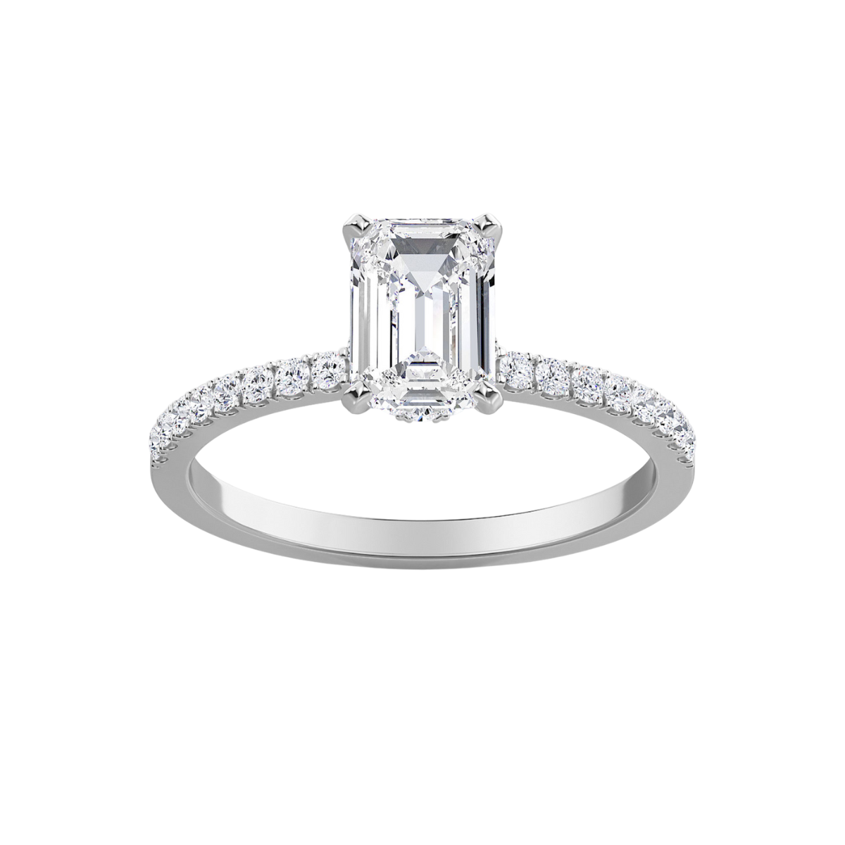 Lab-Grown Emerald-Cut Hidden Halo Diamond Engagement Ring, 18K Gold