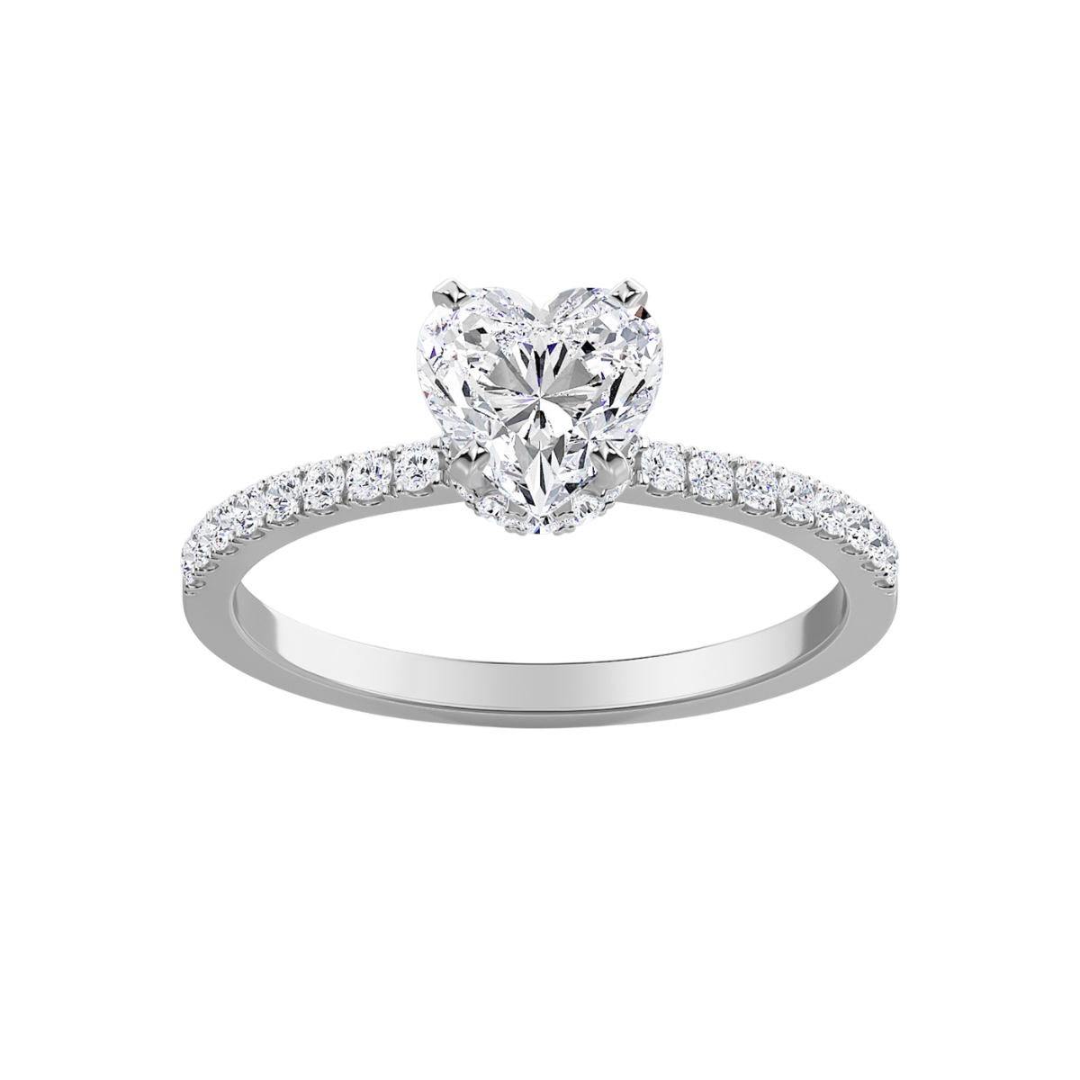Lab-Grown Heart Hidden Halo Pave Engagement Ring