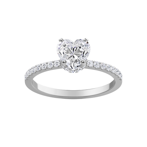 Lab-Grown Heart Hidden Halo Pave Engagement Ring