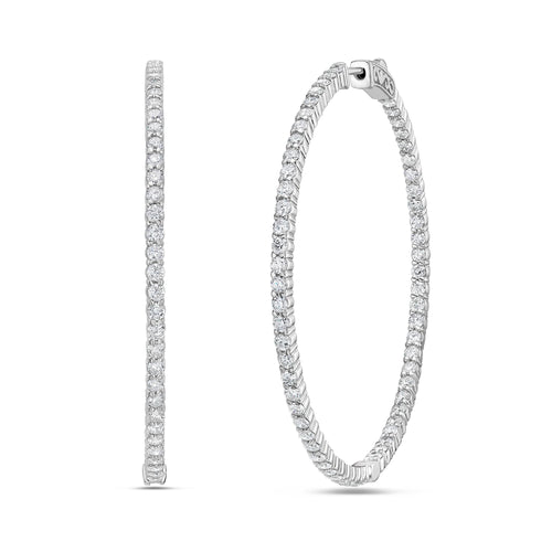 Lab Grown Round Diamond Hoop Earrings - 3.00"